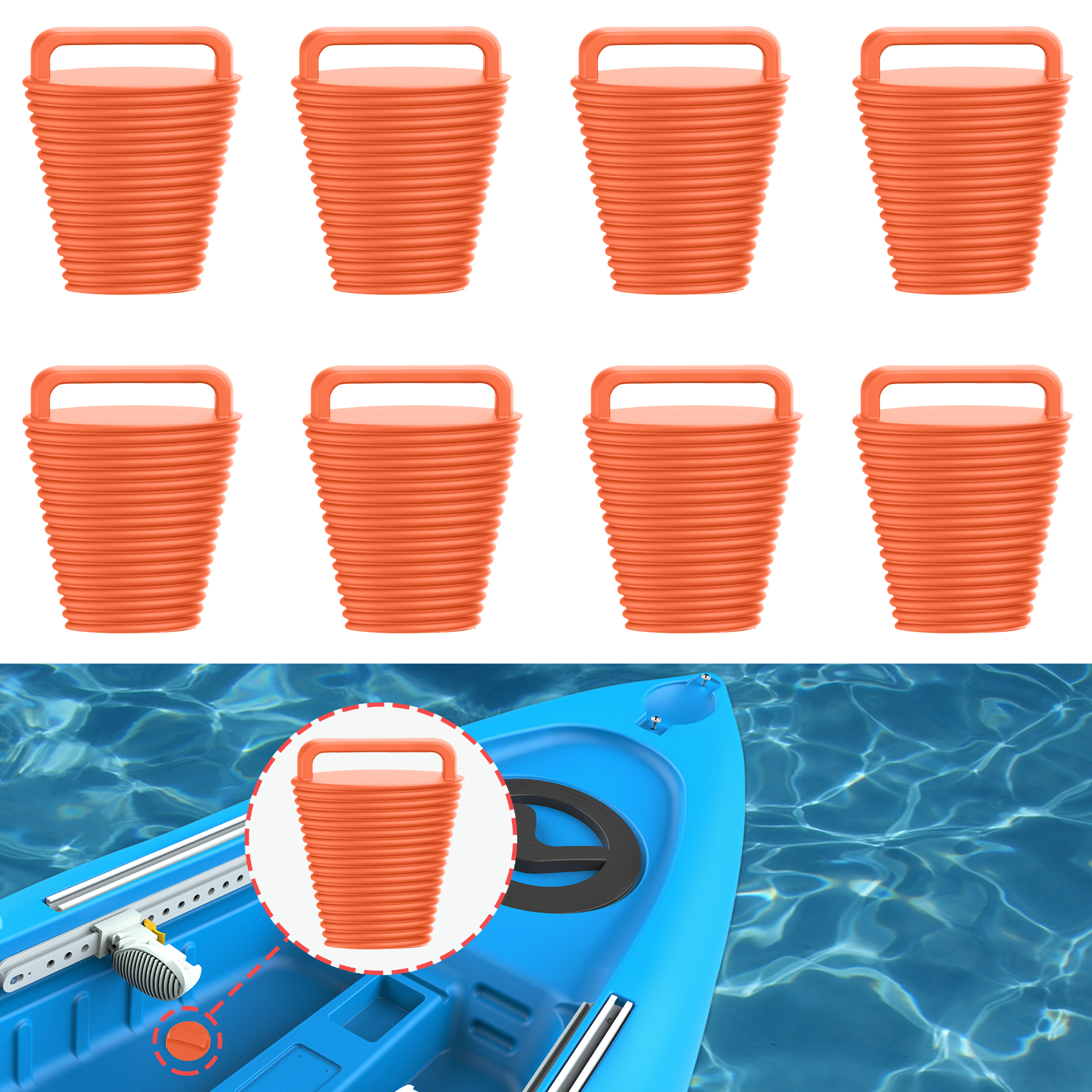8 Pcs Kayak Scupper Plugs Kit with Silicone Handles 2 Sizes Scupper Plugs Drain Holes Stopper Non-Slip Easy Installation Waterproof & Leak-Proof Scupper Plugs for Kayaks Canoes Fishing Boats