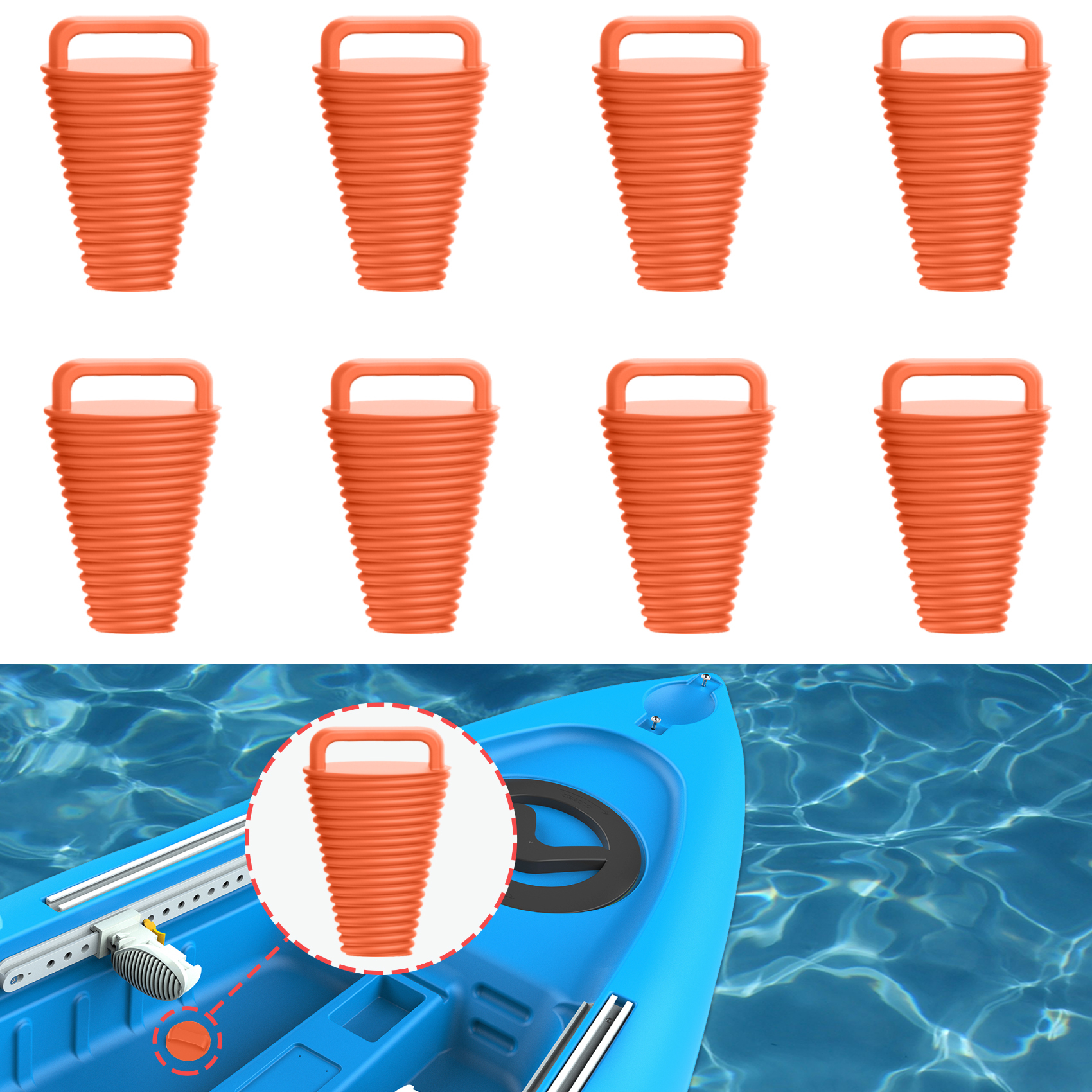 8 Pcs Kayak Scupper Plugs Kit with Silicone Handles 2 Sizes Scupper Plugs Drain Holes Stopper Non-Slip Easy Installation Waterproof & Leak-Proof Scupper Plugs for Kayaks Canoes Fishing Boats