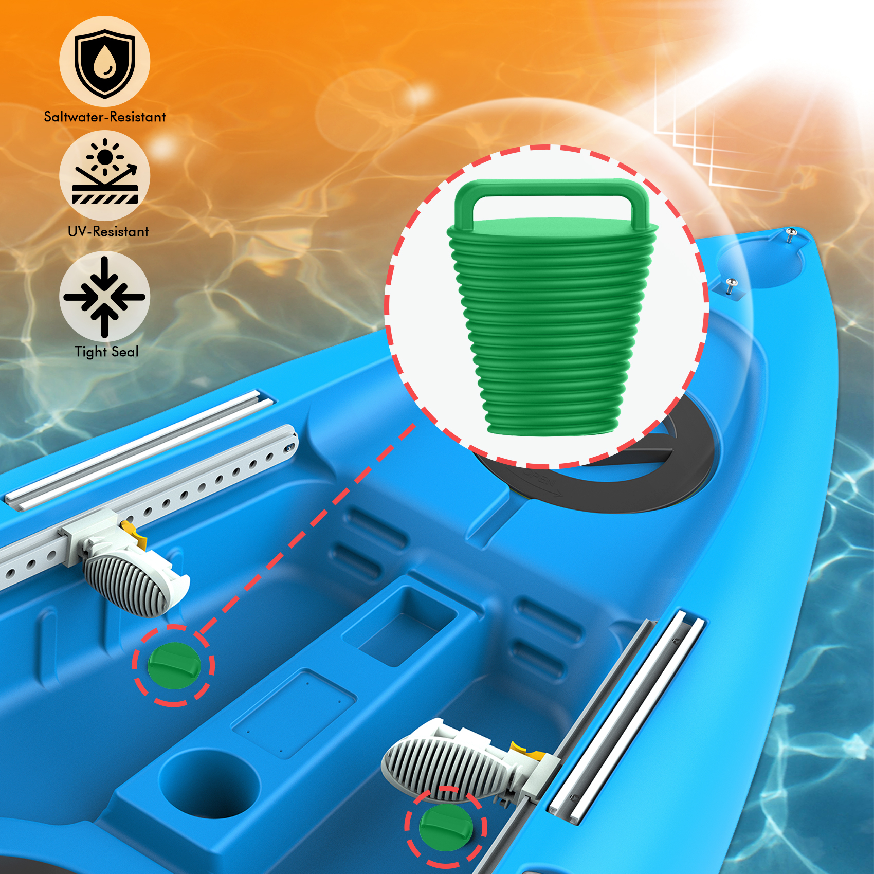 8 Pcs Kayak Scupper Plugs Kit with Silicone Handles 2 Sizes Scupper Plugs Drain Holes Stopper Non-Slip Easy Installation Waterproof & Leak-Proof Scupper Plugs for Kayaks Canoes Fishing Boats