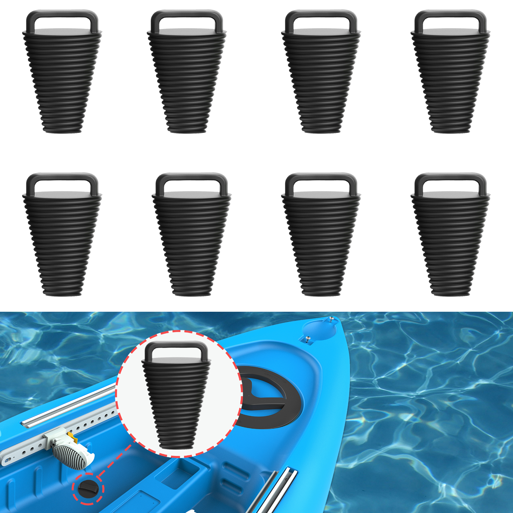 8 Pcs Kayak Scupper Plugs Kit with Silicone Handles 2 Sizes Scupper Plugs Drain Holes Stopper Non-Slip Easy Installation Waterproof & Leak-Proof Scupper Plugs for Kayaks Canoes Fishing Boats