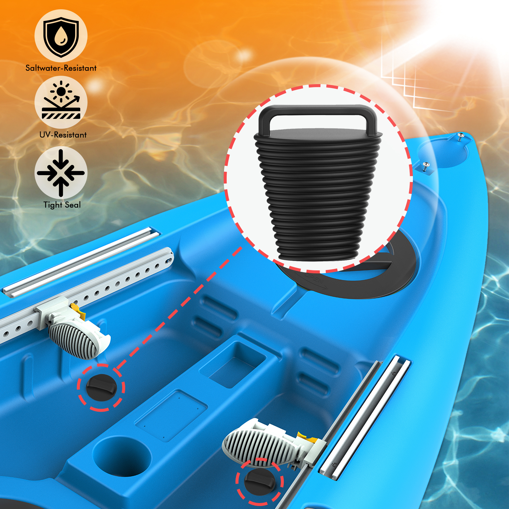 8 Pcs Kayak Scupper Plugs Kit with Silicone Handles 2 Sizes Scupper Plugs Drain Holes Stopper Non-Slip Easy Installation Waterproof & Leak-Proof Scupper Plugs for Kayaks Canoes Fishing Boats
