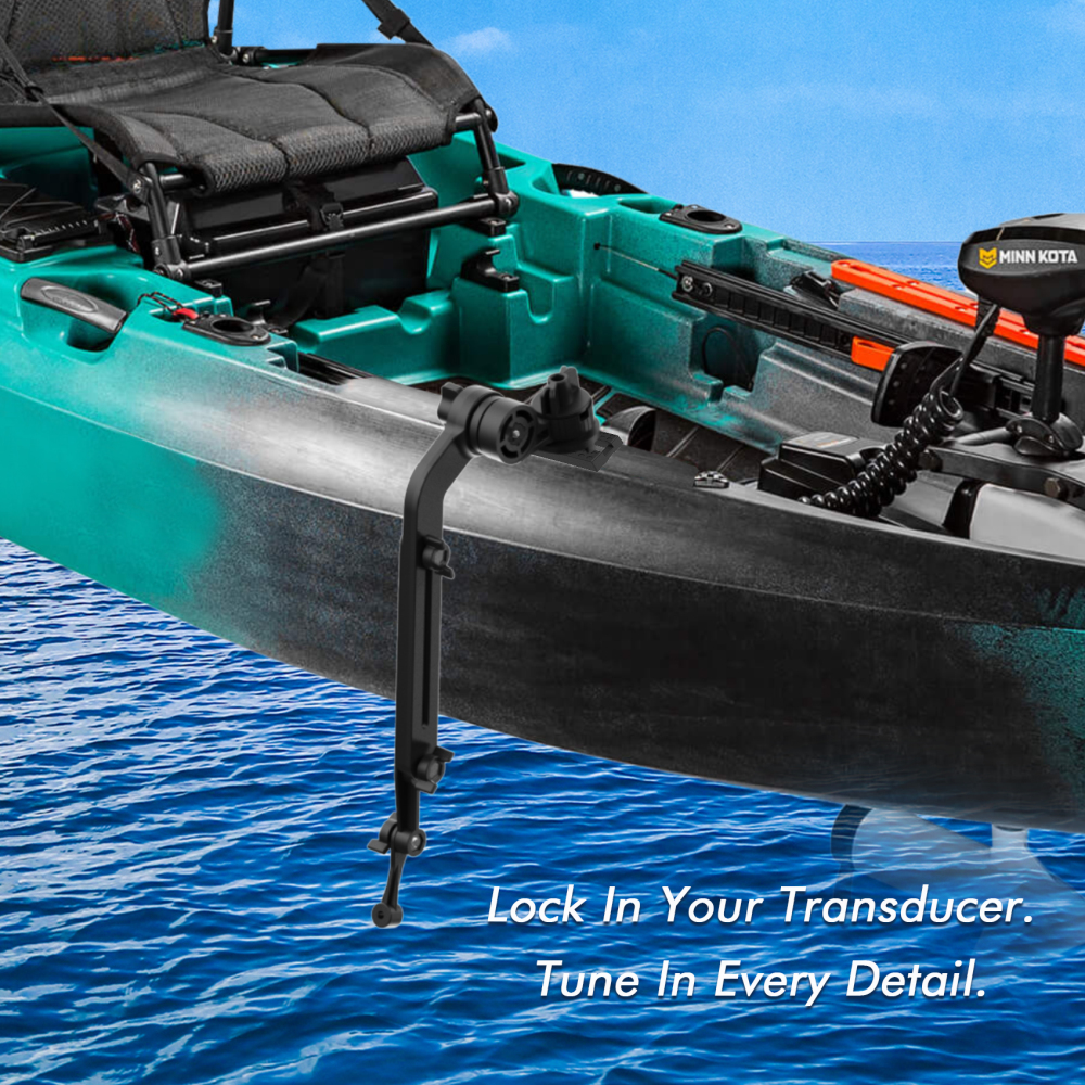 Universal Kayak Transducer Mount Arm Adjustable 9–14”, Tool-Free Installation Saltwater-Resistant, Compatible with Garmin Lowrance Humminbird Fish Finder