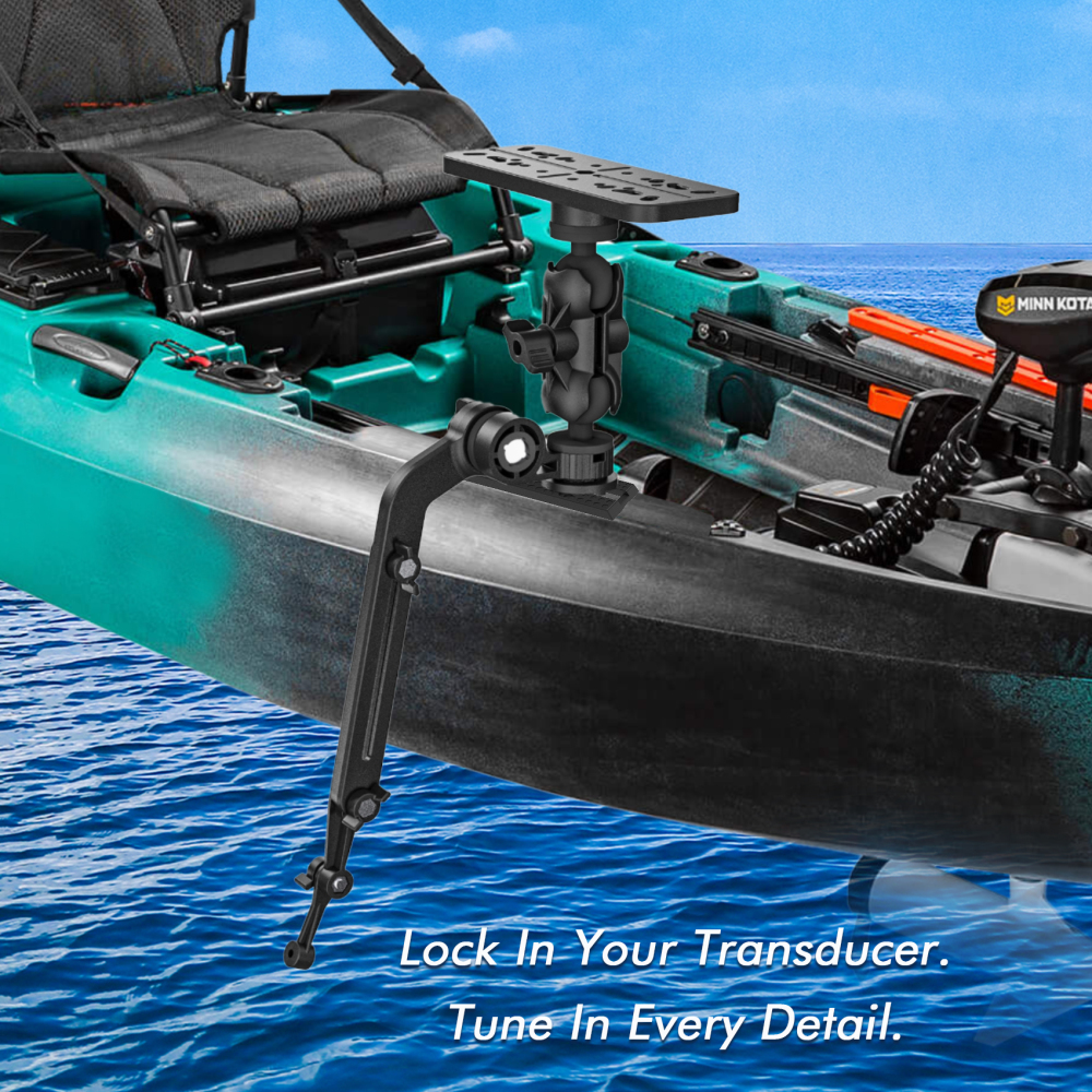 Universal Kayak Fish Finder Mount with Transducer Arm Adjustable 9–14” Tool-Free Rail Installation – Fish Finder Bracket for Kayaks, SUPs & Small Boats