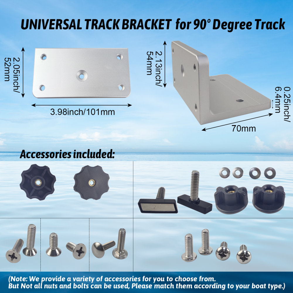 #2001 Universal Track Bracket for Tracker Versatrack System, 90° Aluminum Slider Base Compatible with Lund, Ranger, Lowe Boats, Pre-Drilled Mount for Rod Holders & Marine Accessories