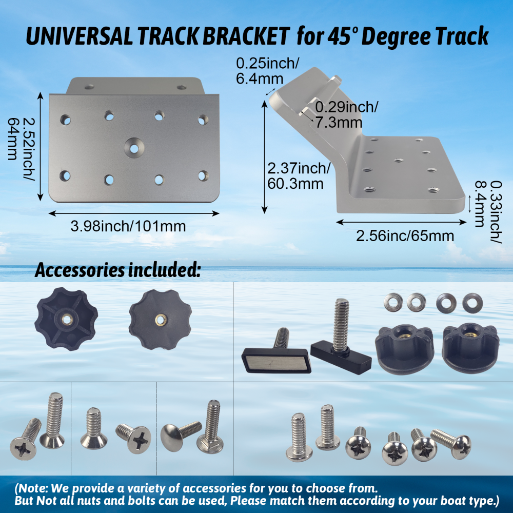 45° Aluminum Slider Base for Lund Sport Track System, Pre-Drilled Mount with Stainless Steel Hardware, Compatible with G3, Ranger, Crestliner, Lowe, War Eagle