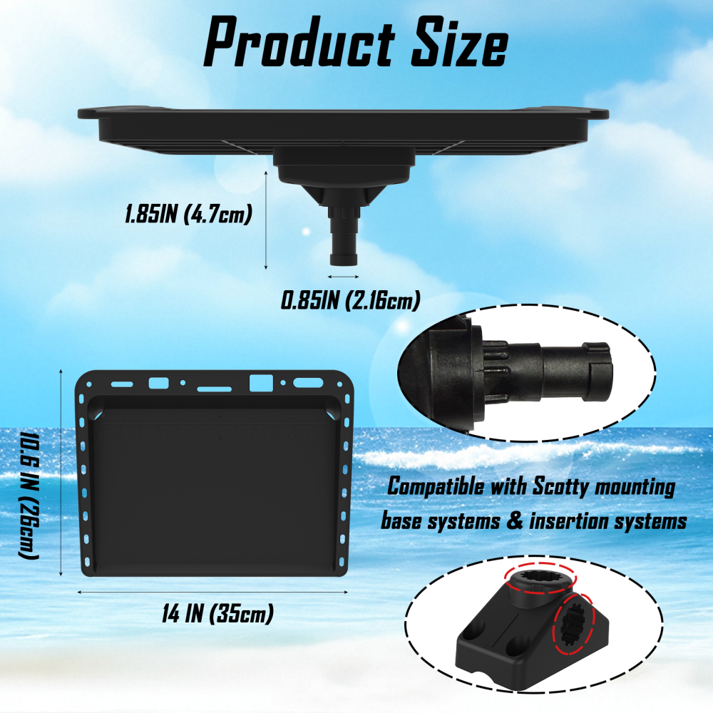 Adjustable Boat Bait Cutting Board – 360° Rotating Nylon Cutting Board Bait Table with Measuring Lines, Tool Slots, Drain Holes & T-Track Compatibility