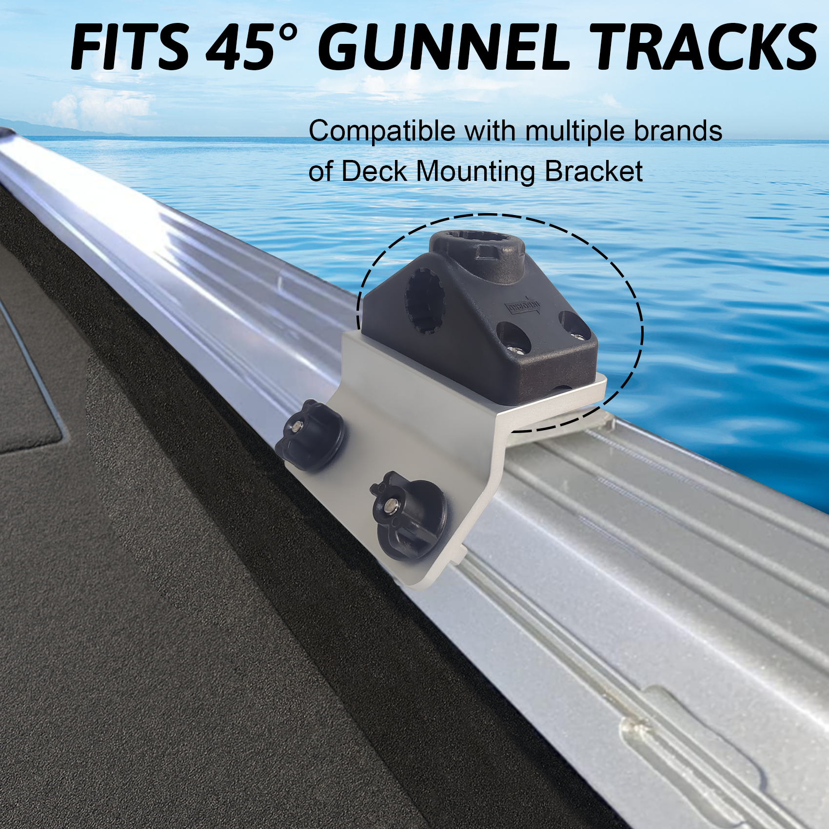 45° Aluminum Slider Base for Lund Sport Track System, Pre-Drilled Mount with Stainless Steel Hardware, Compatible with G3, Ranger, Crestliner, Lowe, War Eagle