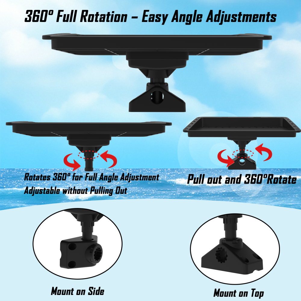 Adjustable Boat Bait Cutting Board – 360° Rotating Nylon Cutting Board Bait Table with Measuring Lines, Tool Slots, Drain Holes & T-Track Compatibility