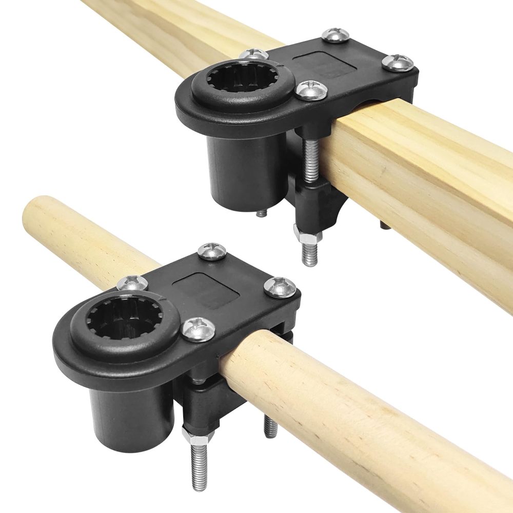 2PCS Rod Holder Rail Mount, Fits 1-1/4" Square & 7/8" to 1" Round Rails, No-Drill Fishing Rod Holder Base