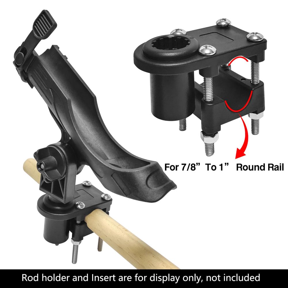 2PCS Rod Holder Rail Mount, Fits 1-1/4" Square & 7/8" to 1" Round Rails, No-Drill Fishing Rod Holder Base
