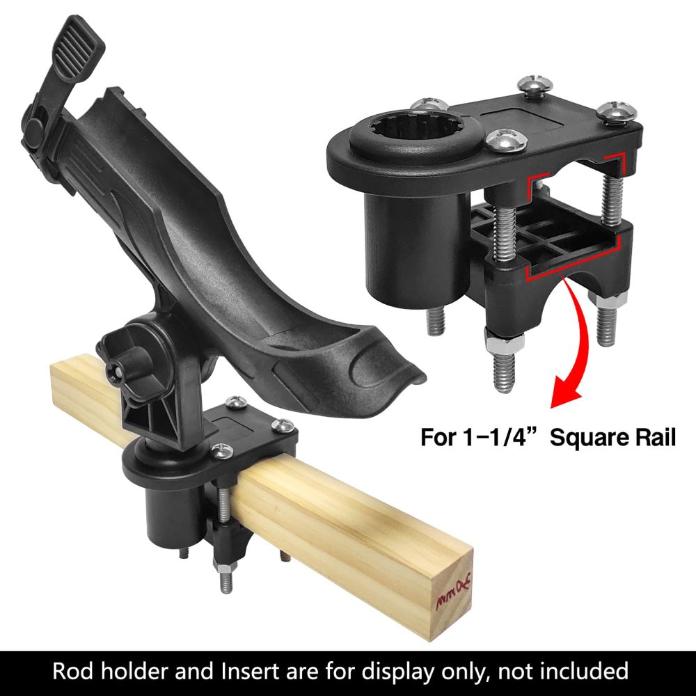 2PCS Rod Holder Rail Mount, Fits 1-1/4" Square & 7/8" to 1" Round Rails, No-Drill Fishing Rod Holder Base