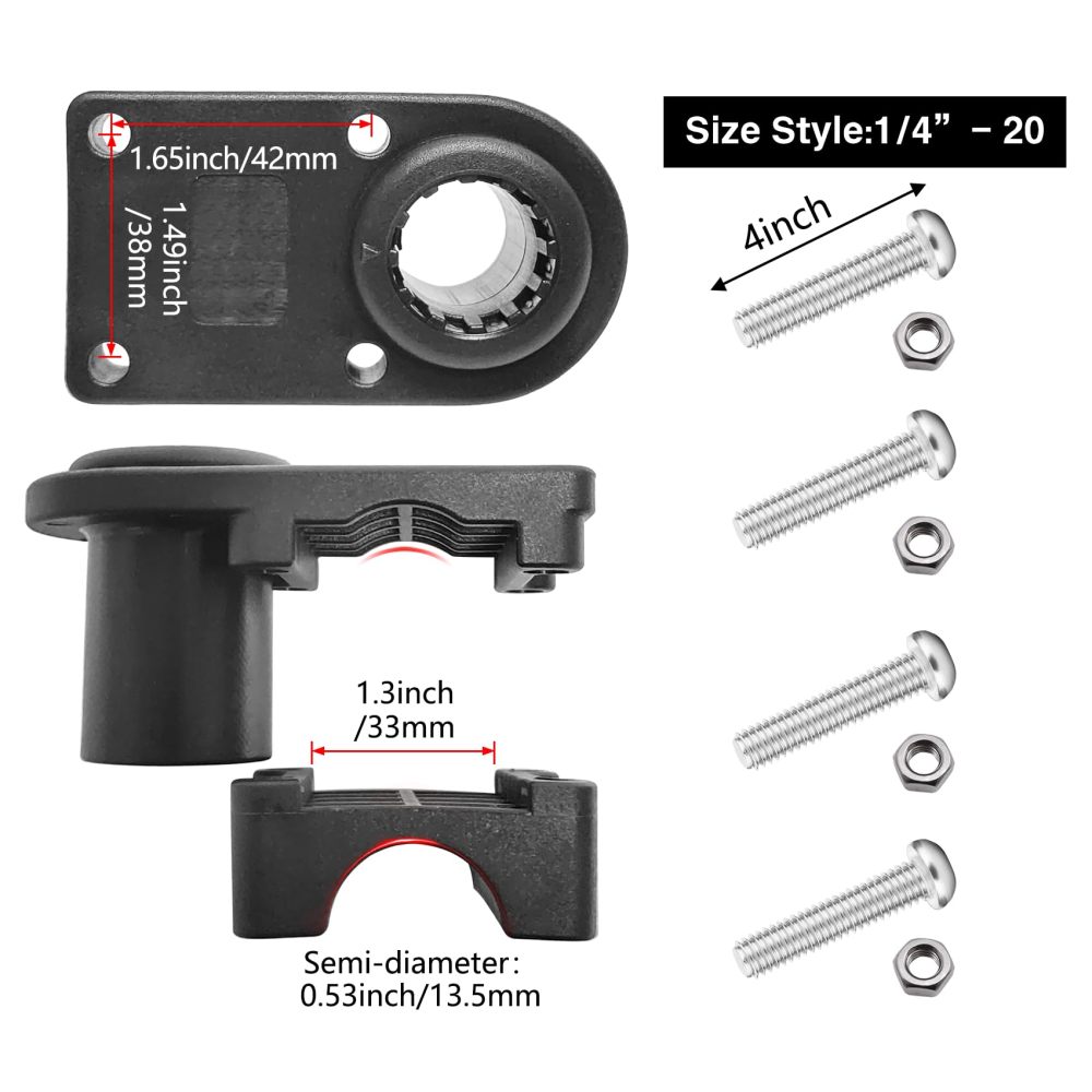 2PCS Rod Holder Rail Mount, Fits 1-1/4" Square & 7/8" to 1" Round Rails, No-Drill Fishing Rod Holder Base