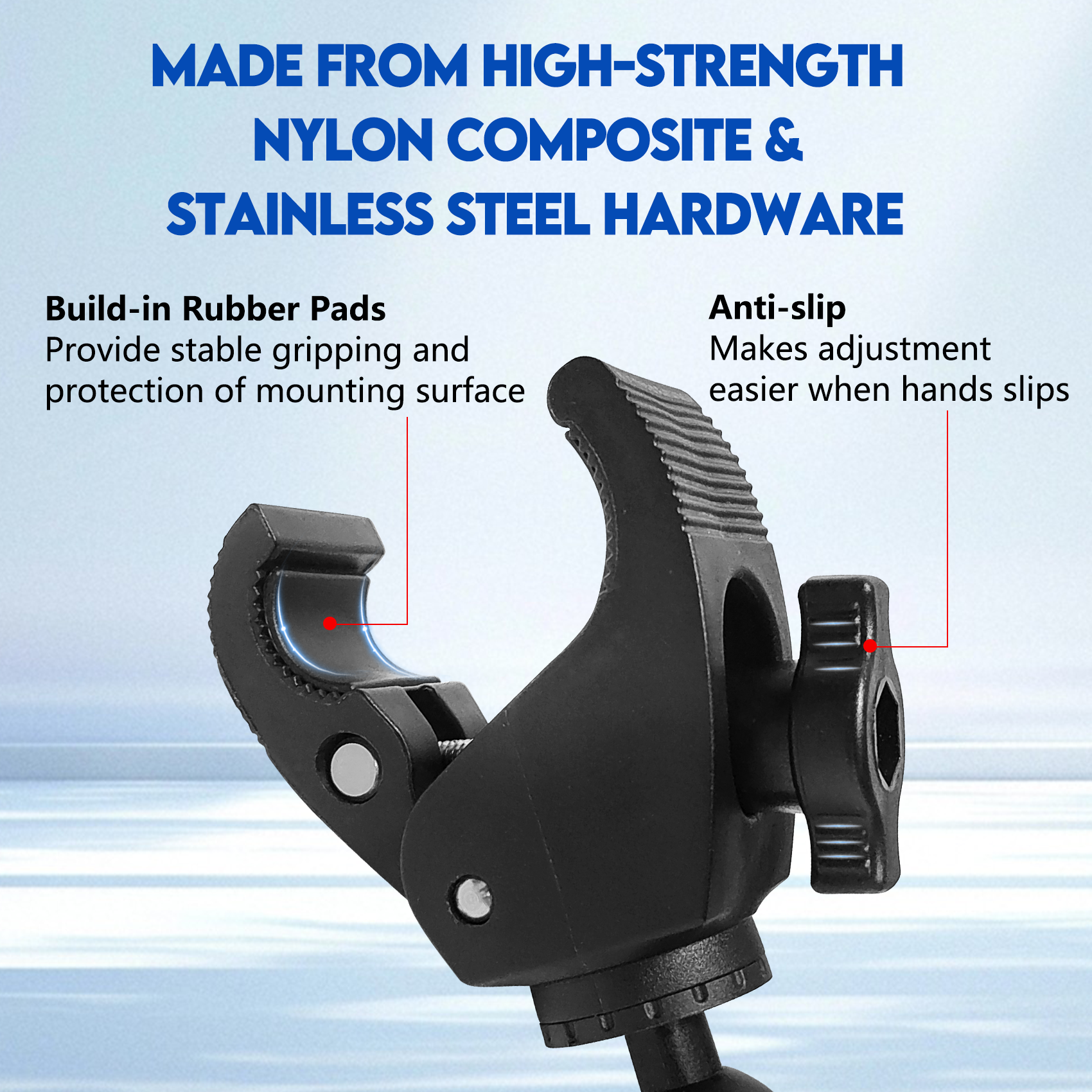 Mount Clamp Base with 1-Inch / 25mm Ball, Fits 0.63" to 1.5" Rails/Post/Pole/Handlebar, Compatible with RAM B Size Double Socket Arms, All Industry Standard 1 inch mounts