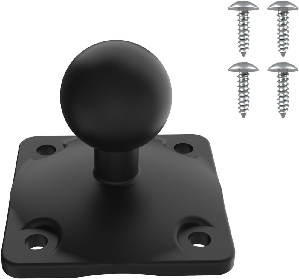 2008 1" Ball Mount Base with 4-Hole AMPS Square Plate Compatible with RAM Mounts B Size 1 Inch Ball Double Socket Arm