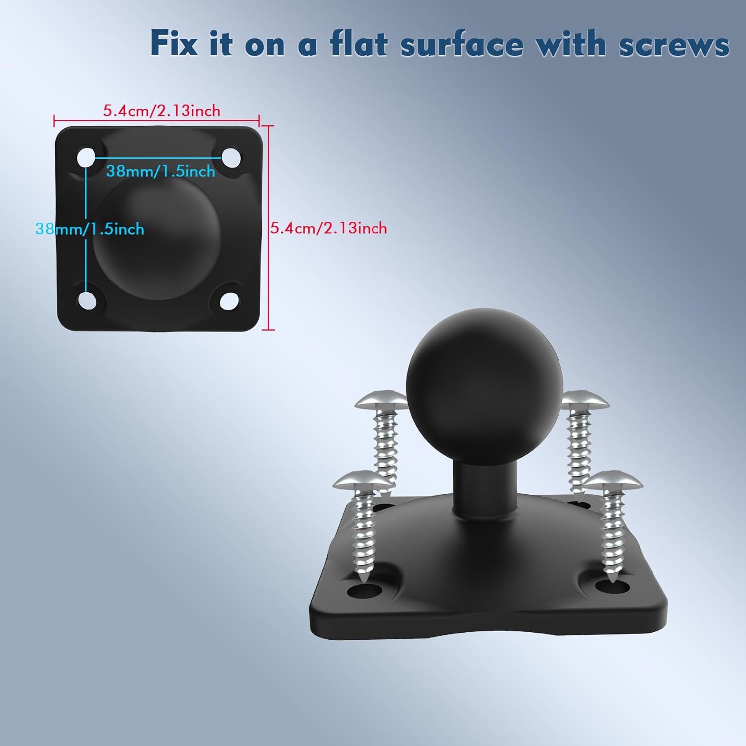 2008 1" Ball Mount Base with 4-Hole AMPS Square Plate Compatible with RAM Mounts B Size 1 Inch Ball Double Socket Arm