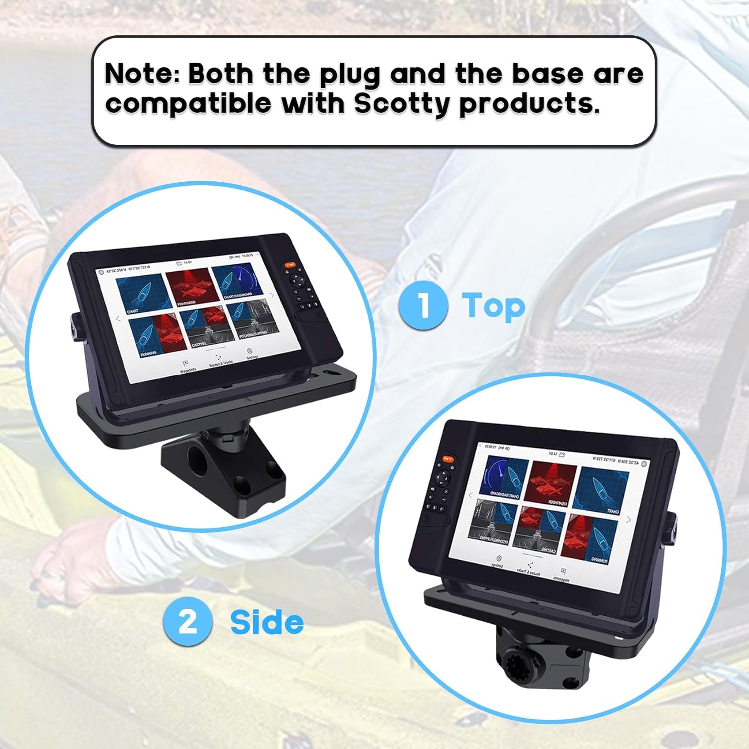 Fish Finder Mount Base, 360° Rotating Boat Electronics Holder, Marine-Grade Composite Mount for Fishfinder, Compatible with Garmin,Lowrance,Humminbird,Raymarine