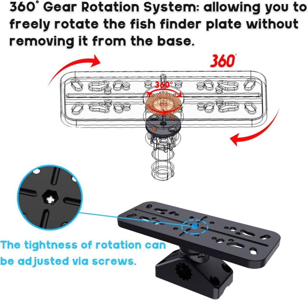 Fish Finder Mount Base, 360° Rotating Boat Electronics Holder, Marine-Grade Composite Mount for Fishfinder, Compatible with Garmin,Lowrance,Humminbird,Raymarine