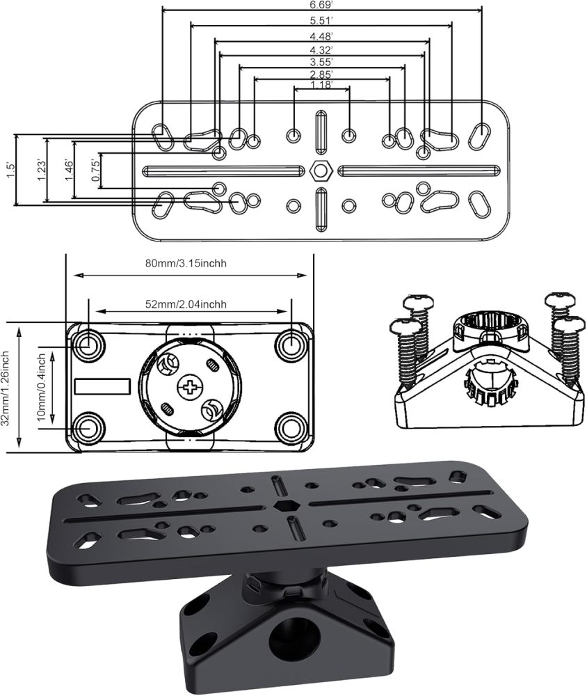 Fish Finder Mount Base, 360° Rotating Boat Electronics Holder, Marine-Grade Composite Mount for Fishfinder, Compatible with Garmin,Lowrance,Humminbird,Raymarine
