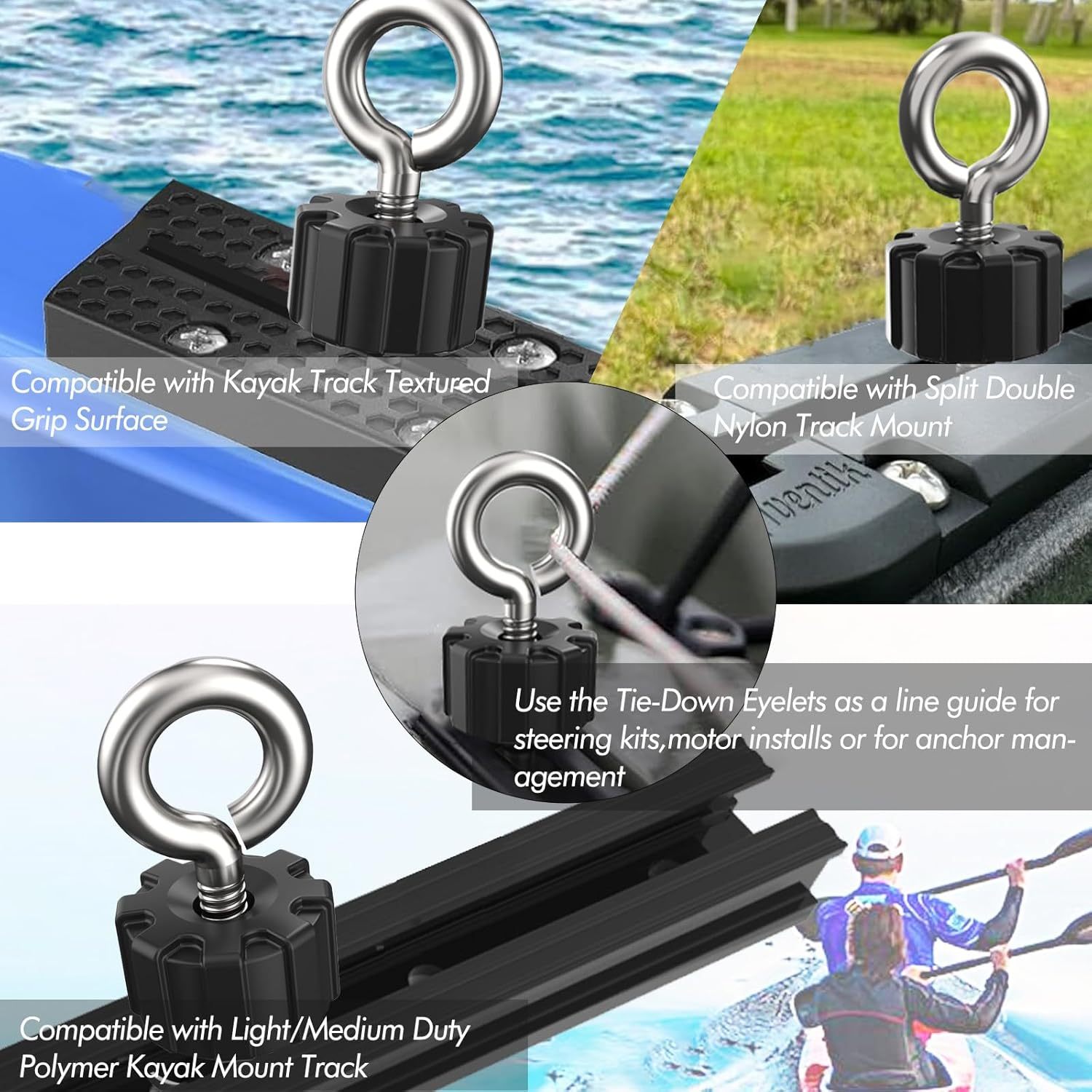 9004 Kayak Rail Track Screws Tie Down Eyelet, Kayak Knob Nuts Hardware, Stainless Steel Kayak Screws, Outdoor Parts Tool Rails Bolts for Canoe Boat
