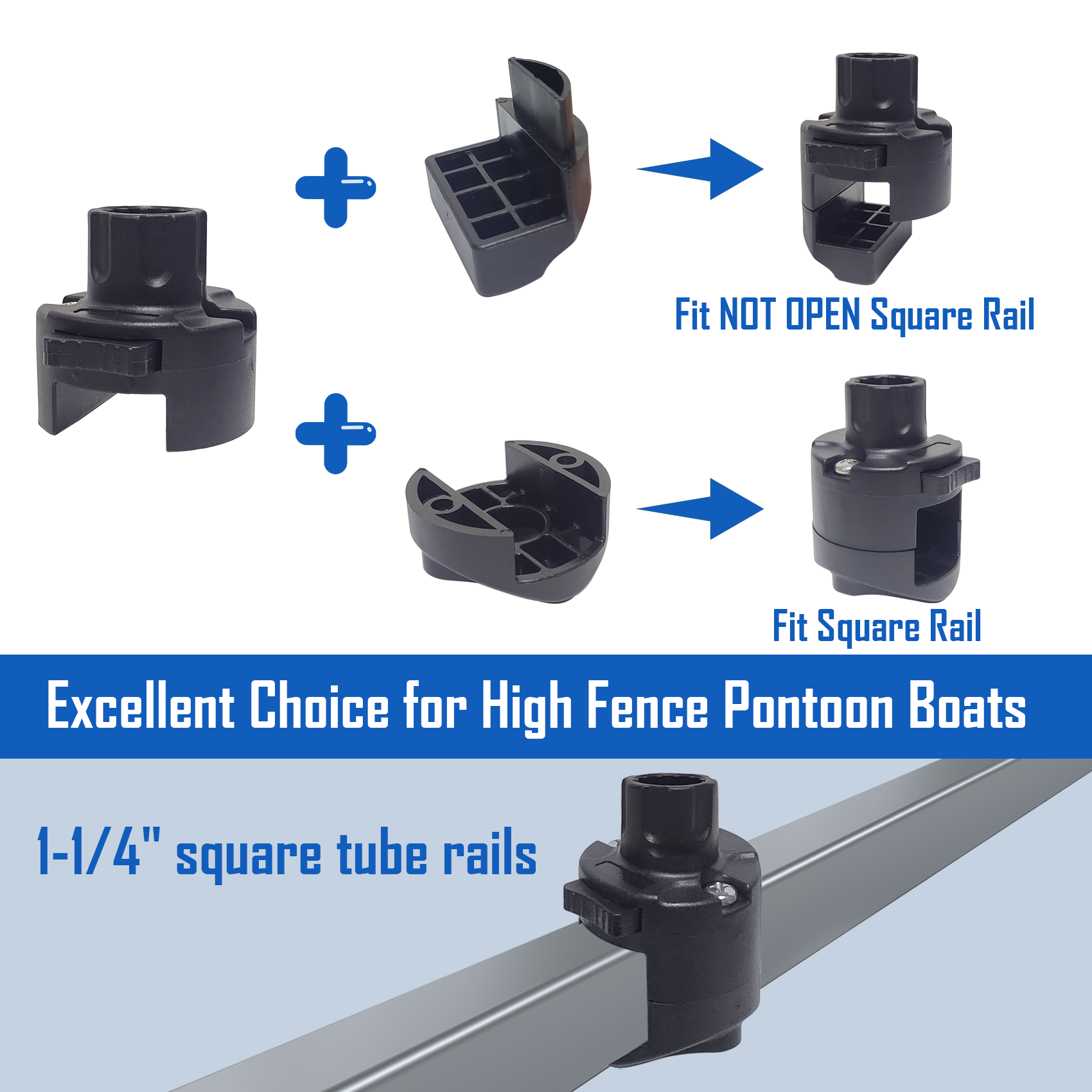 Square Rail Mount for 1-1/4" Square Tube, Compatible with Scotty Post Mount Rod Holders Ideal for Pontoon Boats