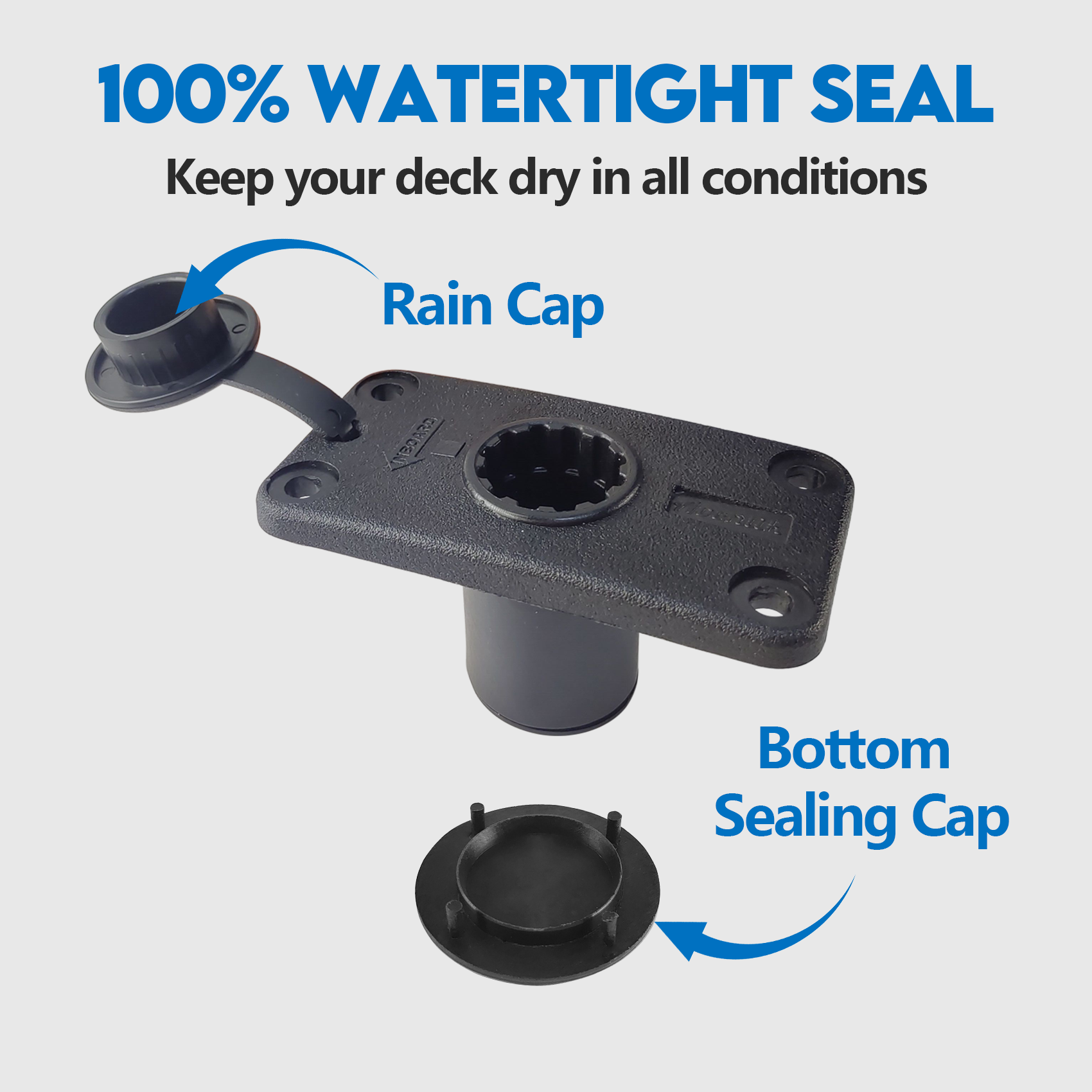 #2001 Flush Mounting Bracket with Rain Cap & Bottom Seal, No Exposed Hardware Compatible with Standard Rod Holders
