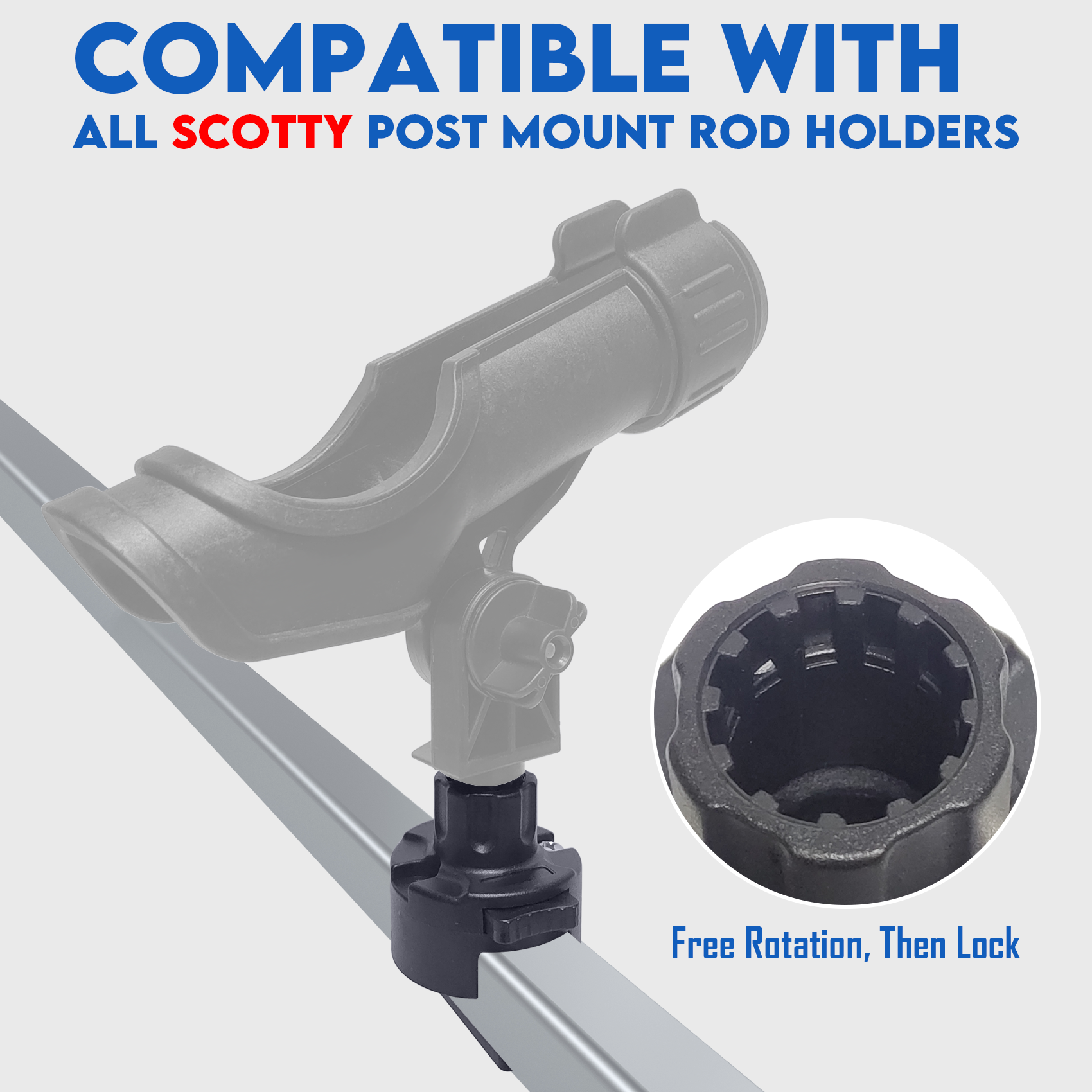 Square Rail Mount for 1-1/4" Square Tube, Compatible with Scotty Post Mount Rod Holders Ideal for Pontoon Boats