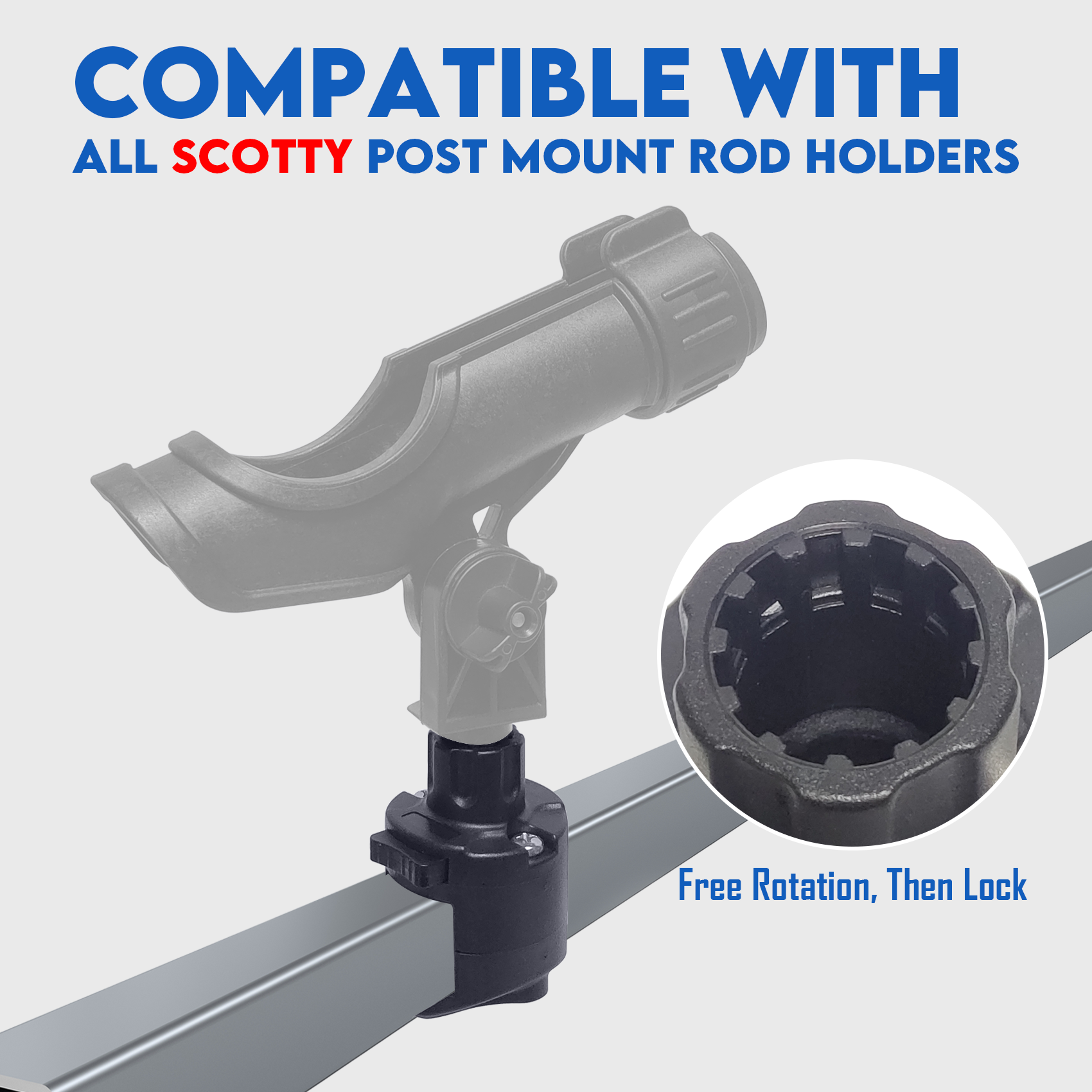 Square Rail Mount for 1-1/4" Square Tube, Compatible with Scotty Post Mount Rod Holders Ideal for Pontoon Boats