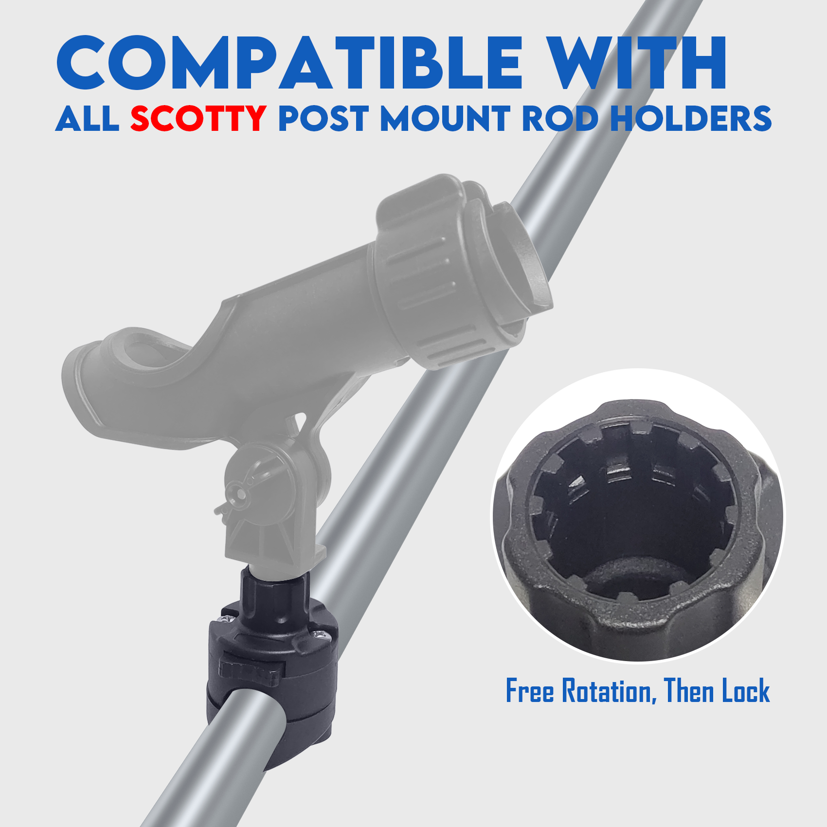 Boat Rail Mount for 7/8", 1", 1-1/4" Round Rails, Compatible with Scotty Rod Holders