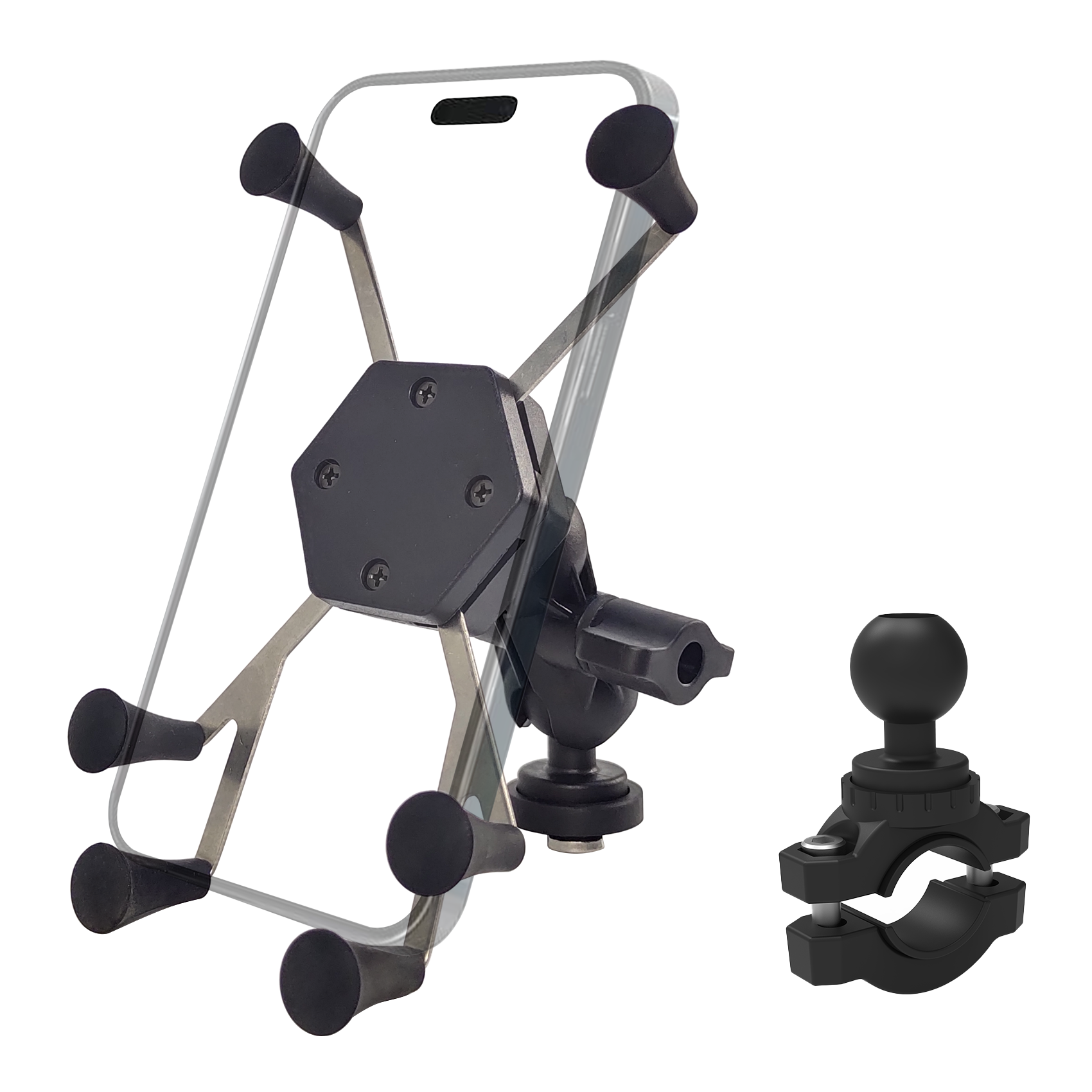 EDSRDPLT Kayak Phone Holder, 6-Claw Anti-Slip Mount, Compatible with 1" Ball Double Socket Arm System, Handlebar Mount with 1" Ball for Rail Diameter 0.6'' to 1.38'', T-Bolt Mount Track Ball