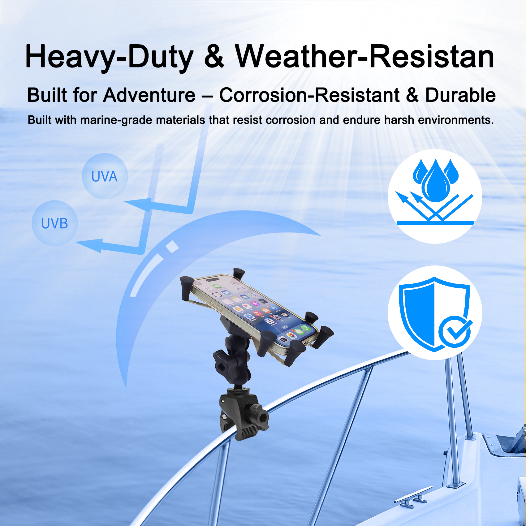 EDSRDPLT Kayak Phone Holder, 6-Claw Anti-Slip Mount, Compatible with 1" Ball Double Socket Arm System, Mount Clamp Base with 1-Inch / 25mm Ball, Fits 1" to 1.6" Rails / Post / Pole / Handlebar