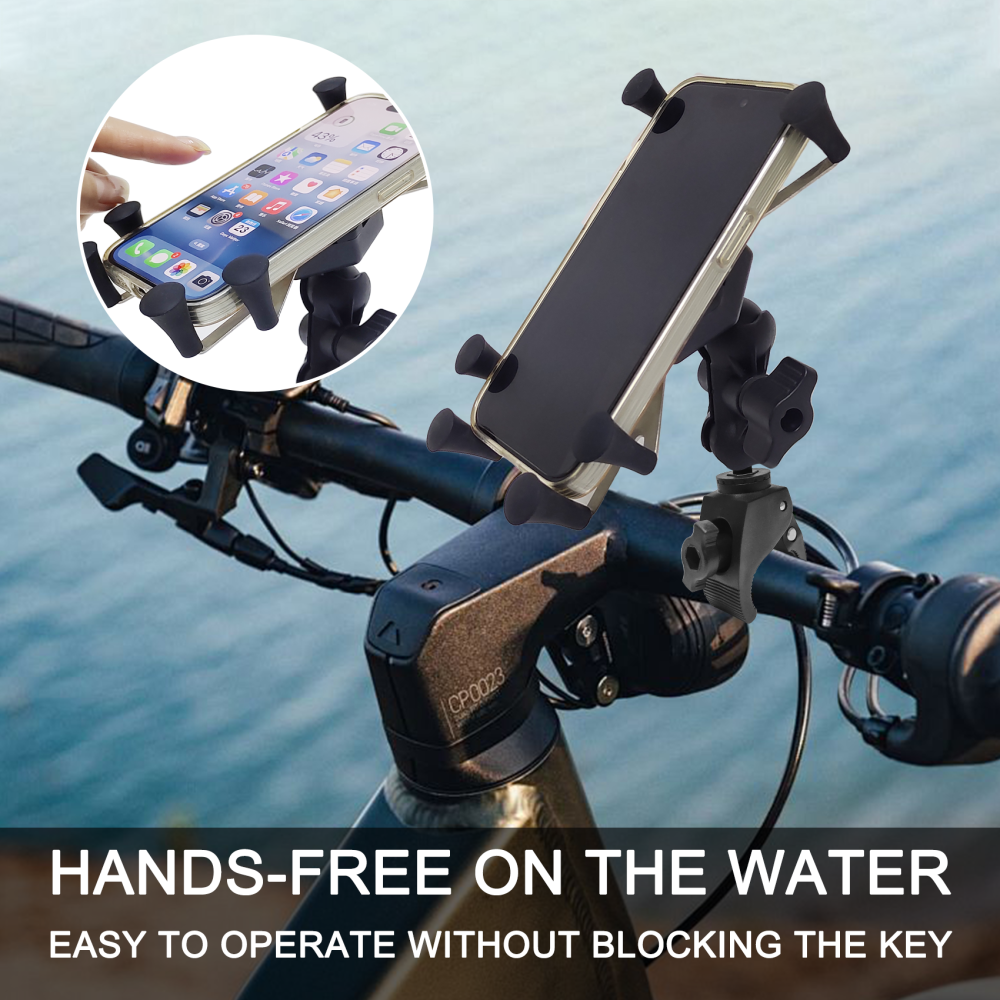 EDSRDPLT Kayak Phone Holder, 6-Claw Anti-Slip Mount, Compatible with 1" Ball Double Socket Arm System, Mount Clamp Base with 1-Inch / 25mm Ball, Fits 1" to 1.6" Rails / Post / Pole / Handlebar