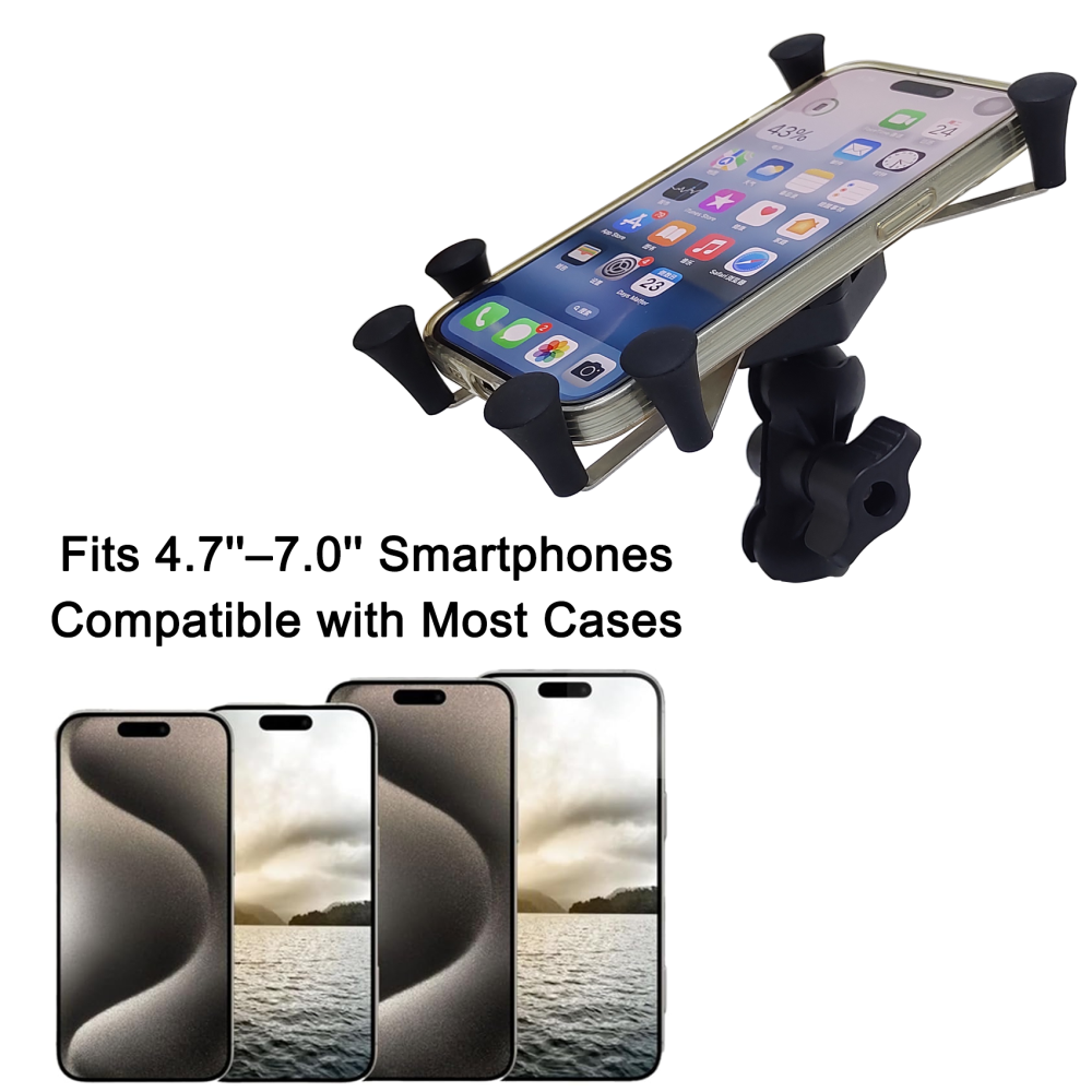 EDSRDPLT Kayak Phone Holder, 6-Claw Anti-Slip Mount, Full Button Access, Compatible with 1" Ball Double Socket Arm System Kayak Fishing Accessories