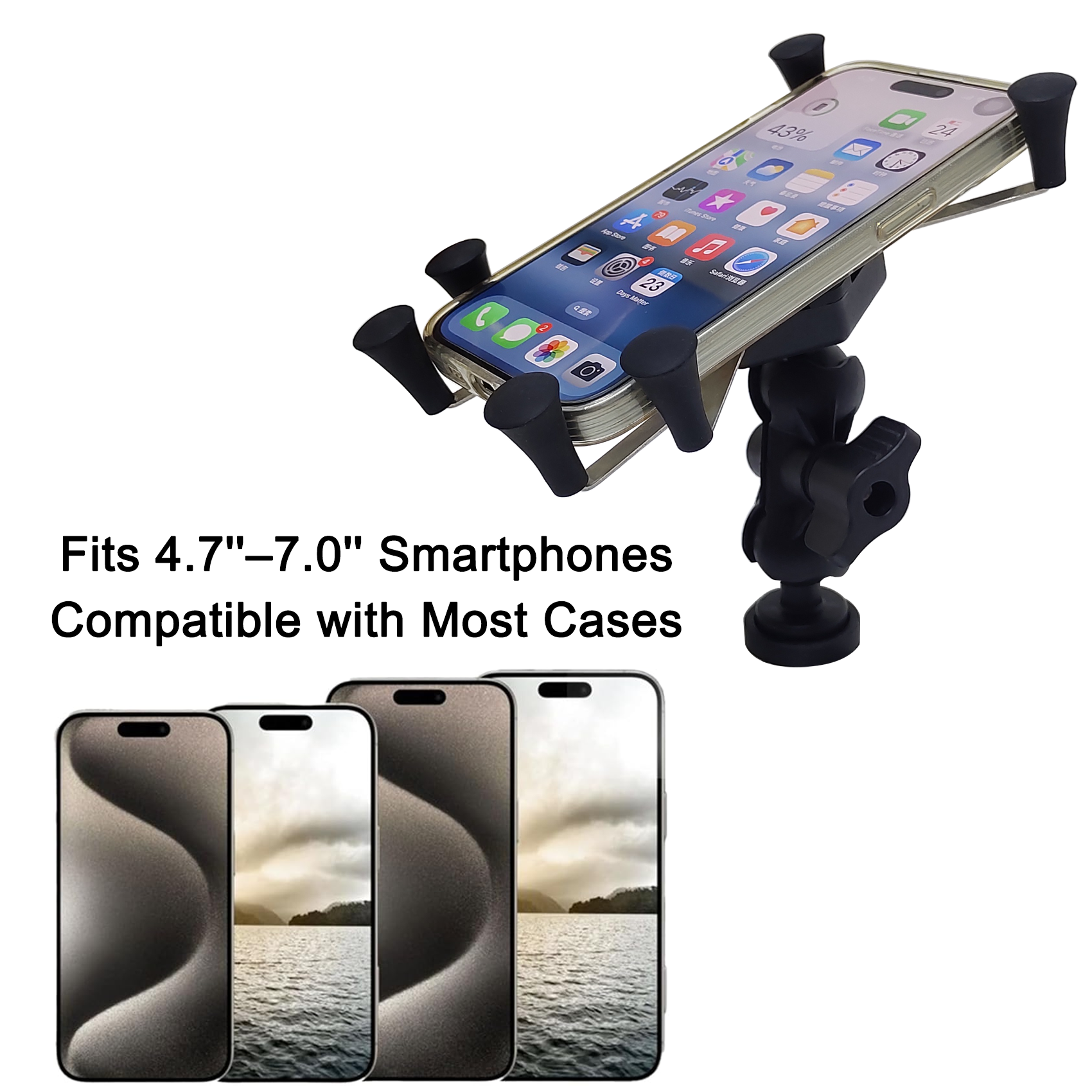 EDSRDPLT Kayak Phone Holder, 6-Claw Anti-Slip Mount, Compatible with 1" Ball Double Socket Arm System, Handlebar Mount with 1" Ball for Rail Diameter 0.6'' to 1.38'', T-Bolt Mount Track Ball
