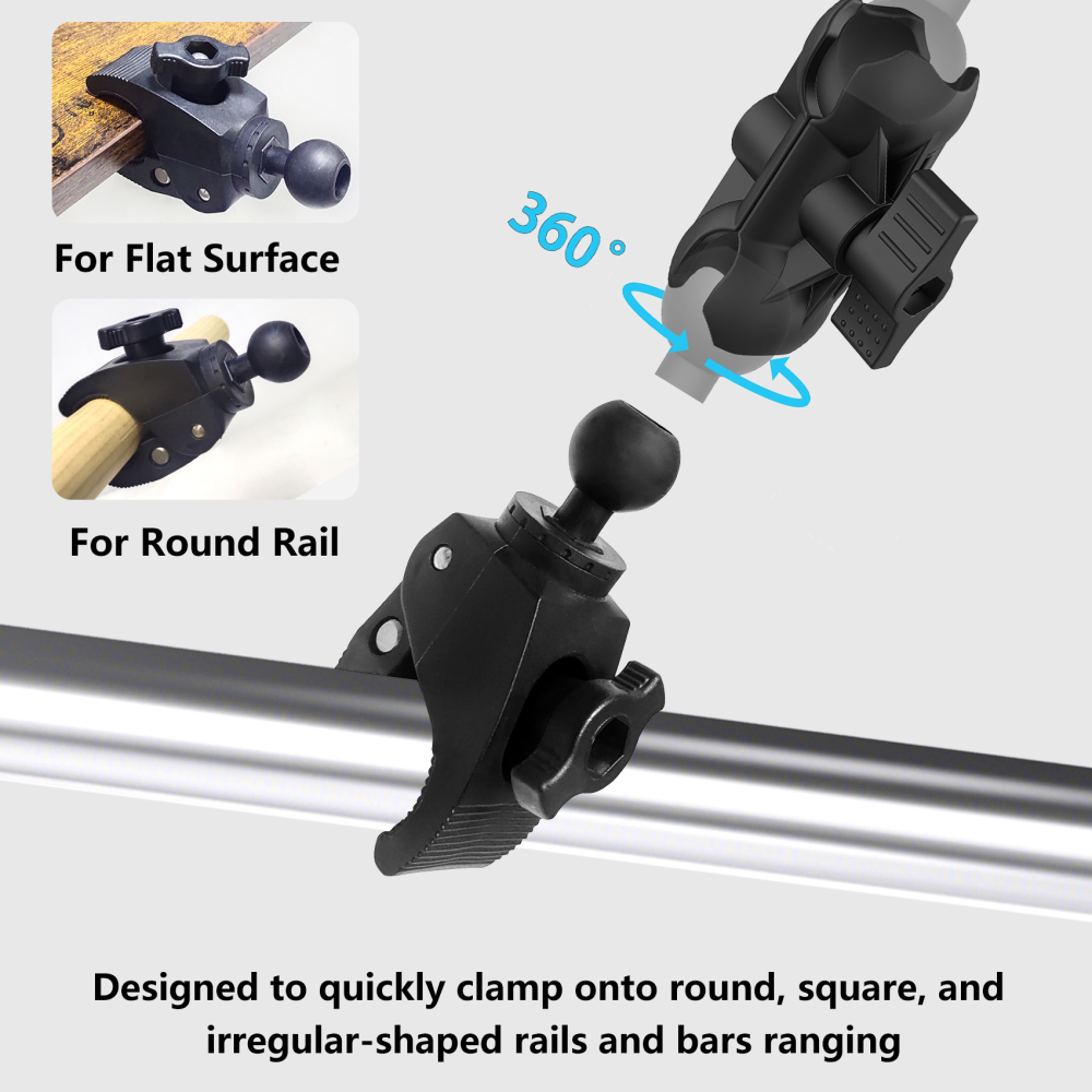 EDSRDPLT Kayak Phone Holder, 6-Claw Anti-Slip Mount, Compatible with 1" Ball Double Socket Arm System, Mount Clamp Base with 1-Inch / 25mm Ball, Fits 1" to 1.6" Rails / Post / Pole / Handlebar