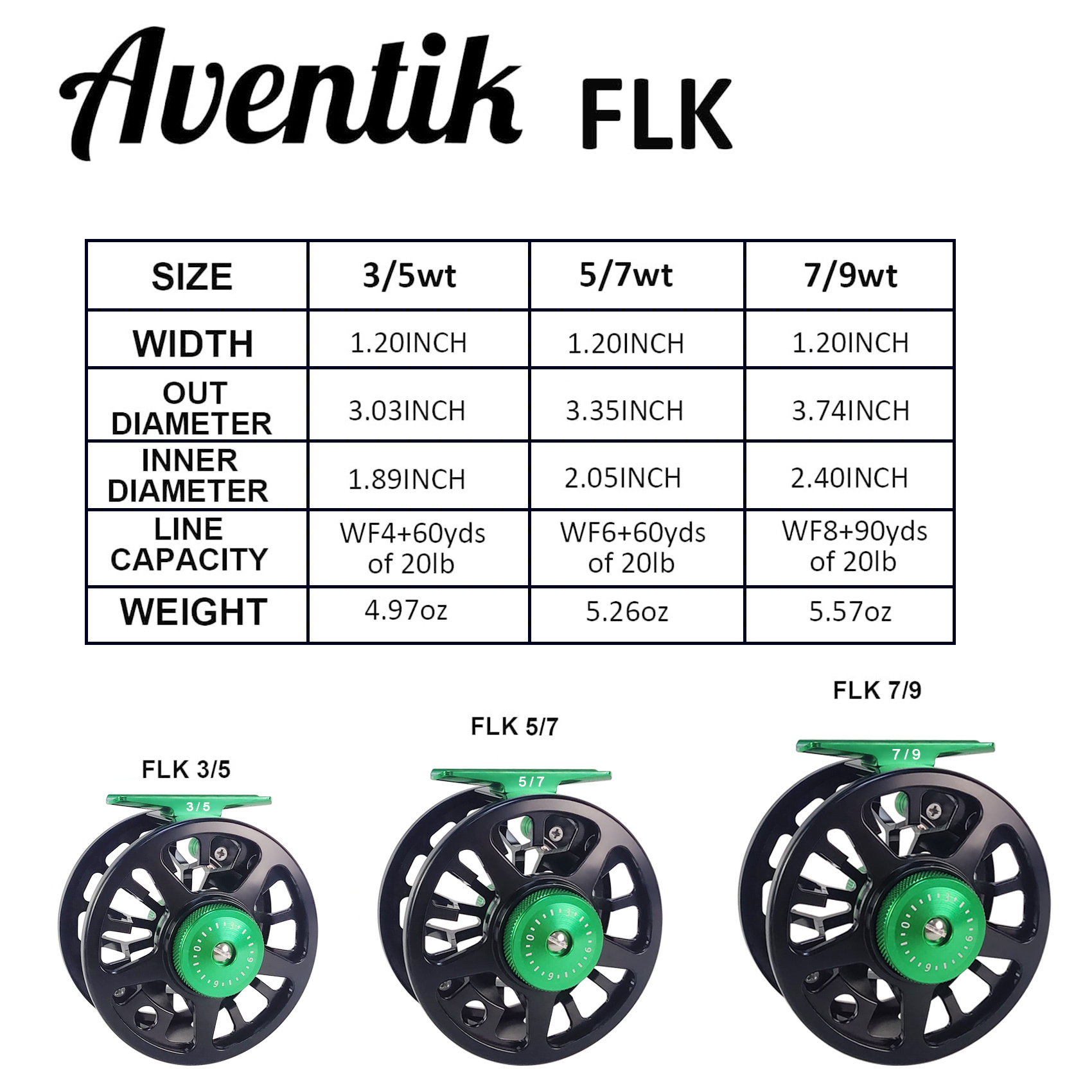 Aventik FLK II Fly Fishing Reel Aluminum Trout 3/5, 5/7, 7/9wt Large Arbor Freshwater Fly Reel with Line