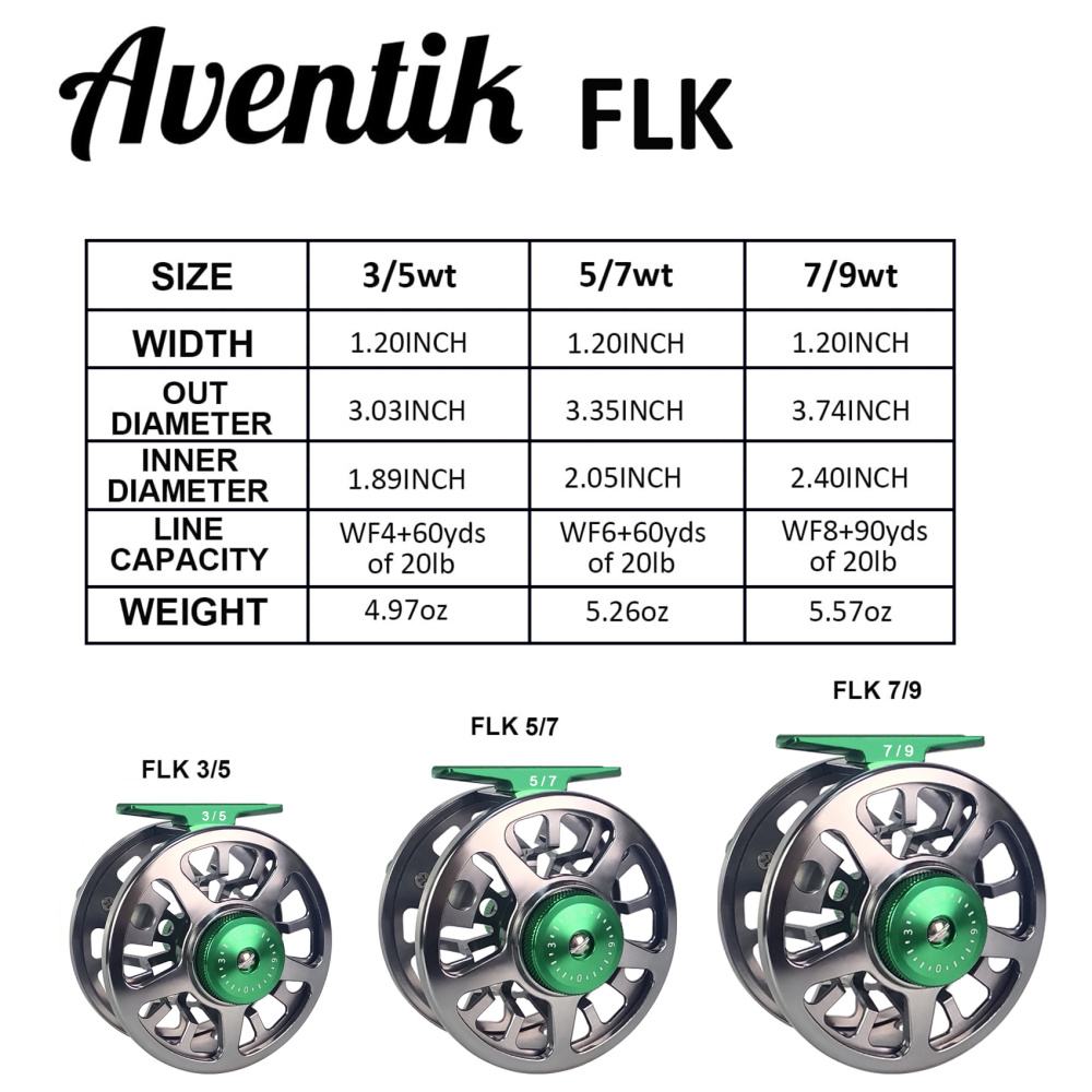 Aventik FLK II Fly Fishing Reel Aluminum Trout 3/5, 5/7, 7/9wt Large Arbor Freshwater Fly Reel with Line