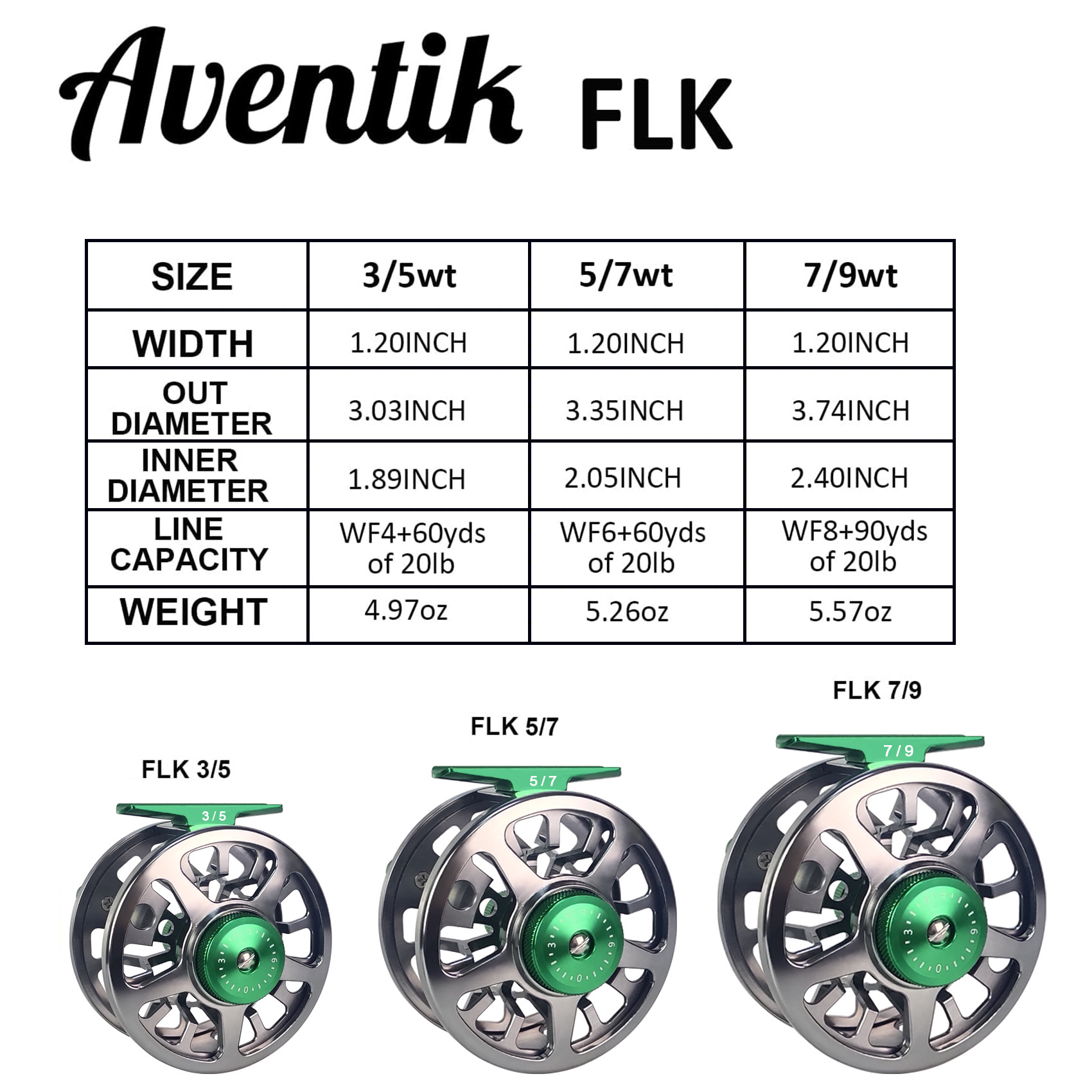 Aventik FLK II Fly Fishing Reel Aluminum Trout 3/5, 5/7, 7/9wt Large Arbor Freshwater Fly Reel