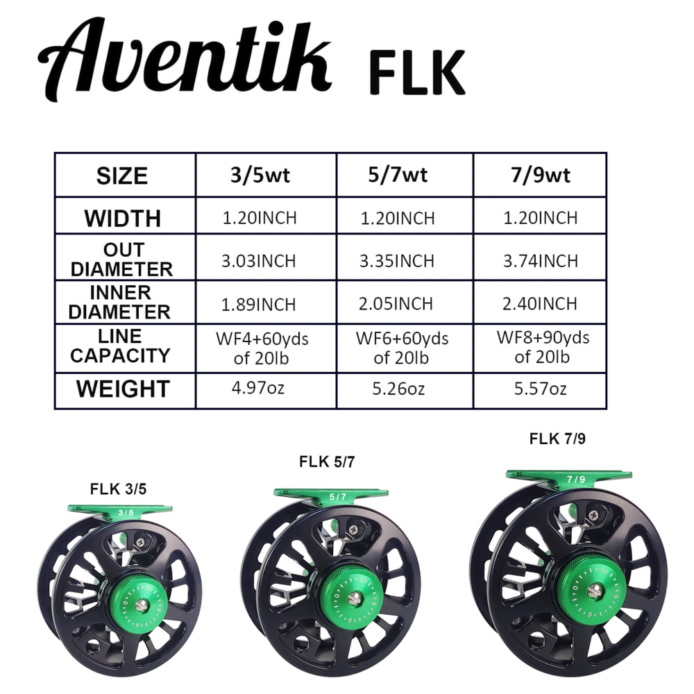 Aventik FLK II Fly Fishing Reel Aluminum Trout 3/5, 5/7, 7/9wt Large Arbor Freshwater Fly Reel
