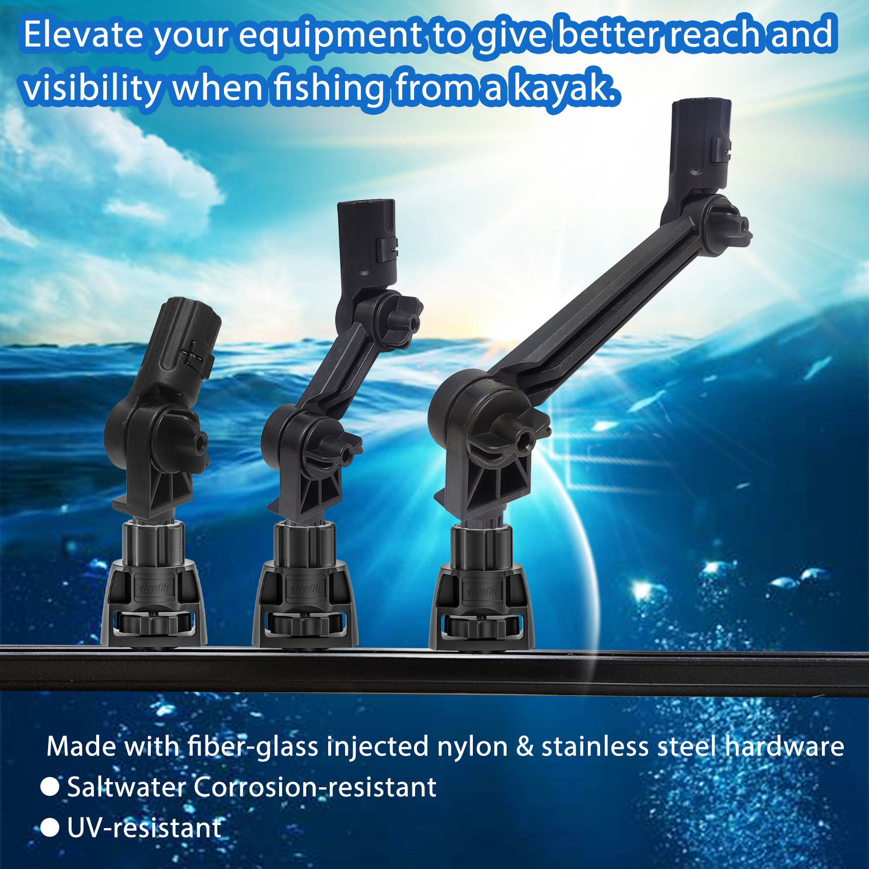 Kayak Extended Adapter, Adjustable Gear Head Adapter Kit with Anti-Rotation Locking Track Base for Rod Holders & Accessories