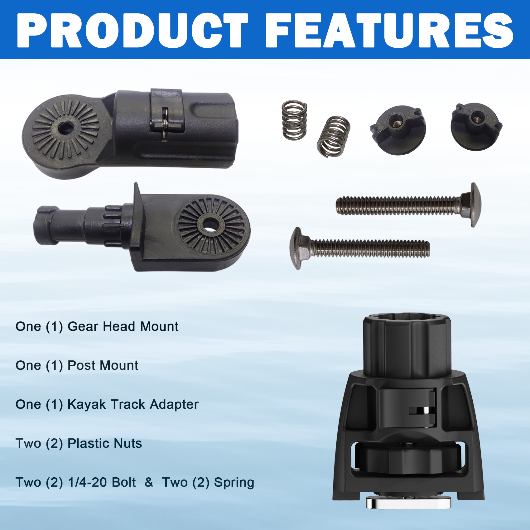 Kayak Extended Adapter, Adjustable Gear Head Adapter Kit with Anti-Rotation Locking Track Base for Rod Holders & Accessories