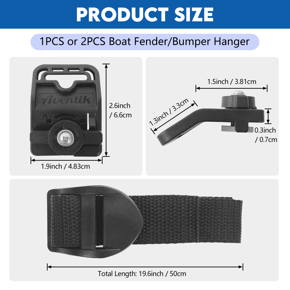 2PCS Adjustable Boat Fender/Bumper Hangers for Lund Sport Track System, No Drilling, Easy Install with Strap
