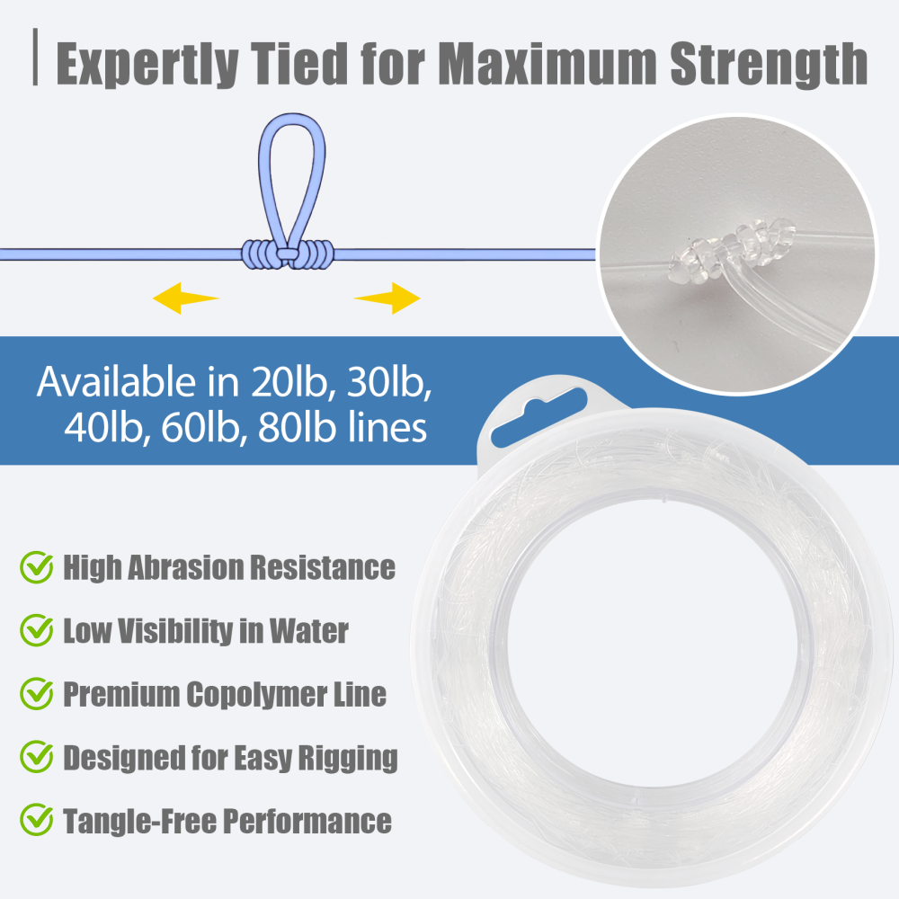 Eupheng Pre-Tied Dropper Loop Fishing Rig, 18" Spacing, 5.5" Loop Size, Ideal for Saltwater & Freshwater Fishing, 20lb-80lb Line Options