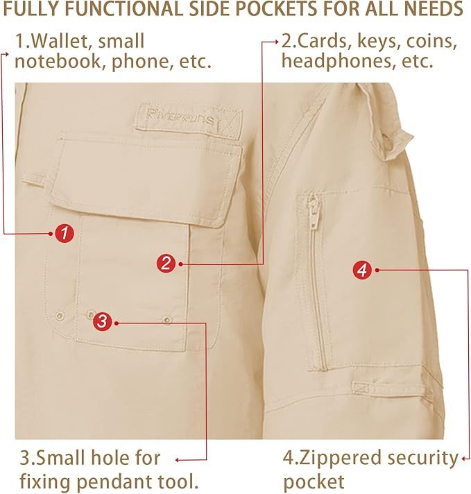 Riverruns UPF 50+ Men's Fishing Shirts, Long Sleeve UV Protection Shirts, Water-Repellent for Hiking, Fishing, Camping