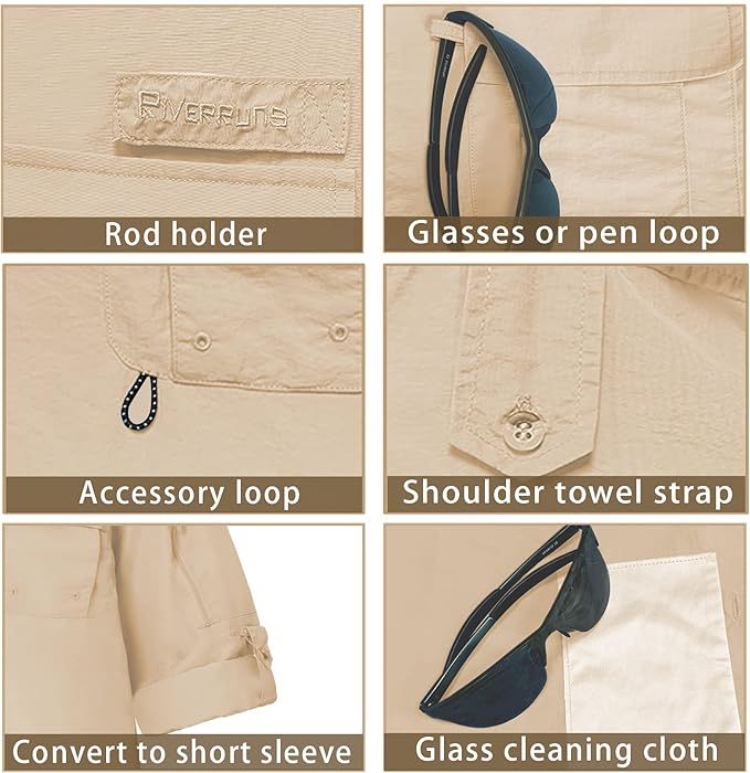 Riverruns UPF 50+ Men's Fishing Shirts, Long Sleeve UV Protection Shirts, Water-Repellent for Hiking, Fishing, Camping