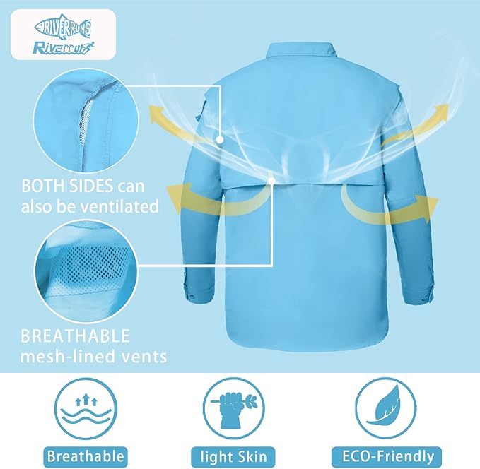 Riverruns UPF 50+ Men's Fishing Shirts, Long Sleeve UV Protection Shirts, Water-Repellent for Hiking, Fishing, Camping