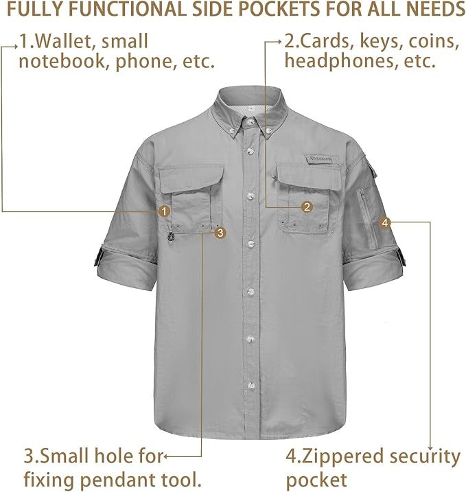 Riverruns UPF 50+ Men's Fishing Shirts, Long Sleeve UV Protection Shirts, Water-Repellent for Hiking, Fishing, Camping