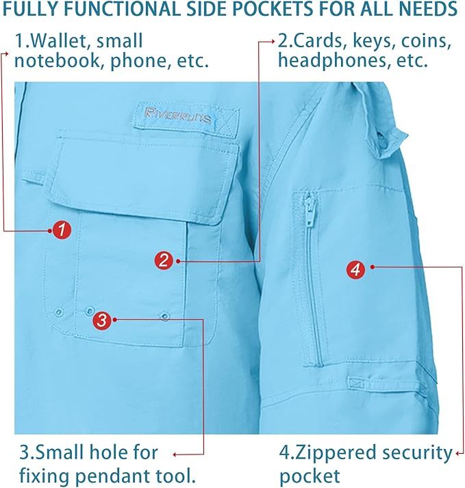 Riverruns UPF 50+ Men's Fishing Shirts, Long Sleeve UV Protection Shirts, Water-Repellent for Hiking, Fishing, Camping