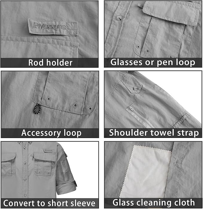 Riverruns UPF 50+ Men's Fishing Shirts, Long Sleeve UV Protection Shirts, Water-Repellent for Hiking, Fishing, Camping
