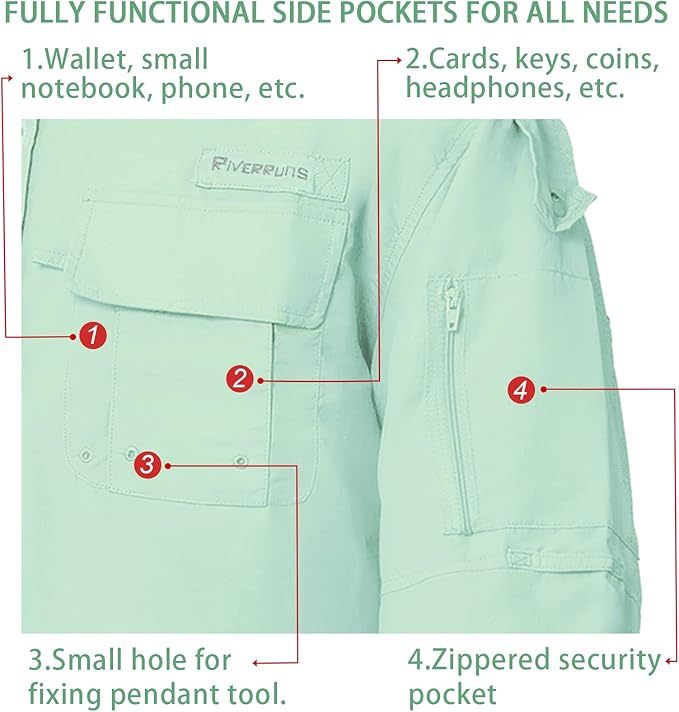 Riverruns UPF 50+ Men's Fishing Shirts, Long Sleeve UV Protection Shirts, Water-Repellent for Hiking, Fishing, Camping