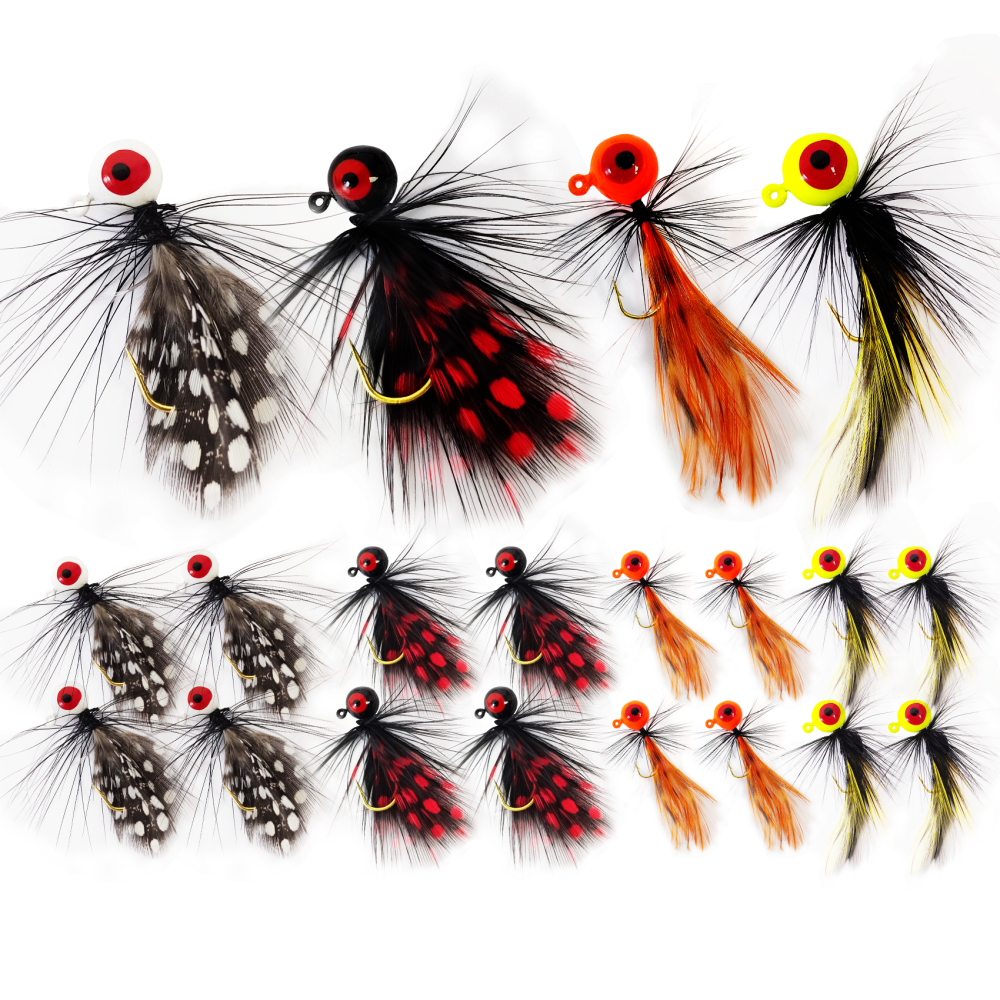 Eupheng 12PCS/20PCS Hand-Tied Feather Hair Jigs, 1/16oz 1/32oz 1/8oz Marabou Jigs for Trout, Crappie, Walleye, Panfish, Sunfish, Bluegill